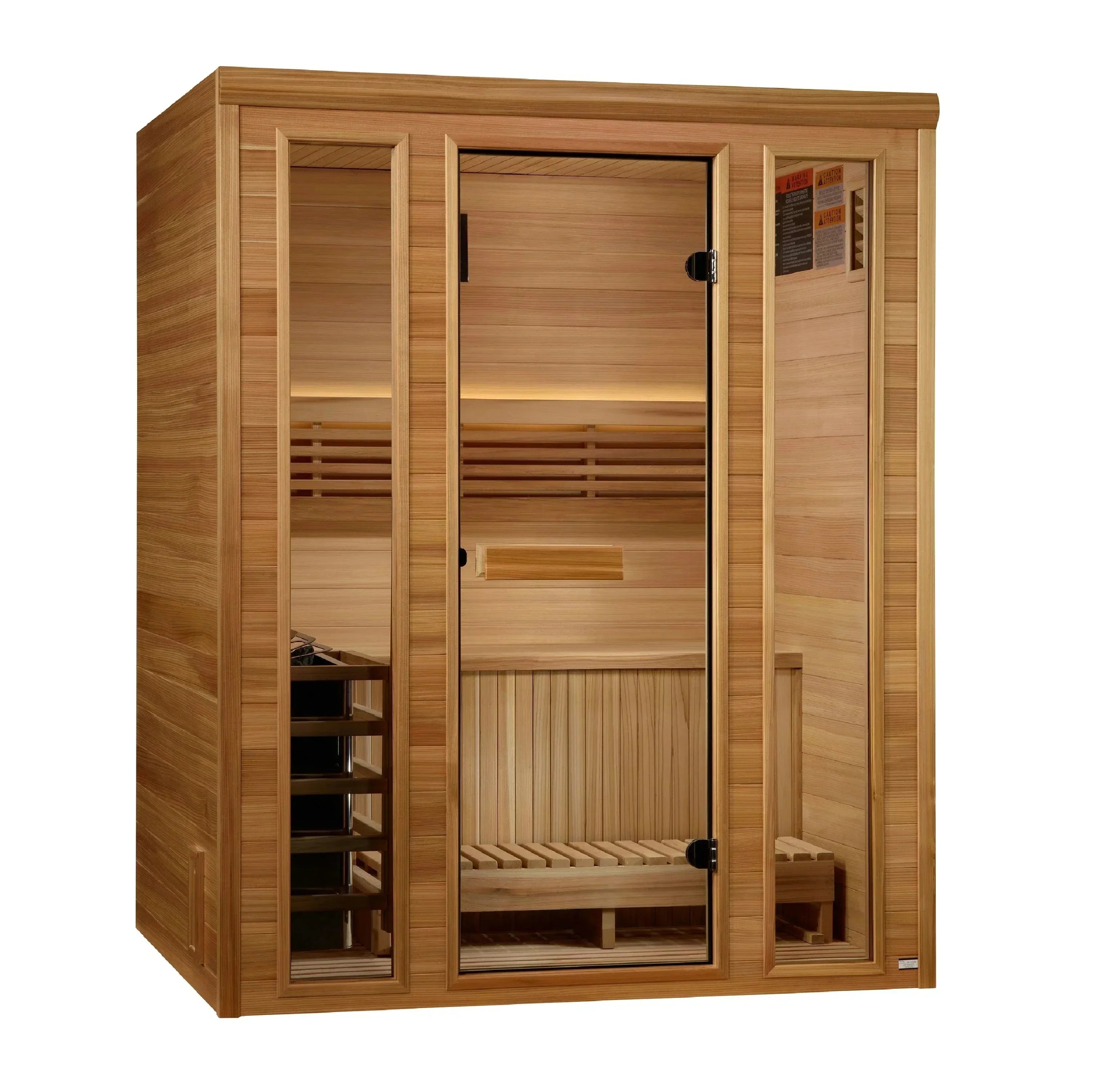 Golden Designs Andermatt Edition GDI-7030-01 3-person traditional steam sauna cabin crafted from premium Pacific Clear Cedar wood.