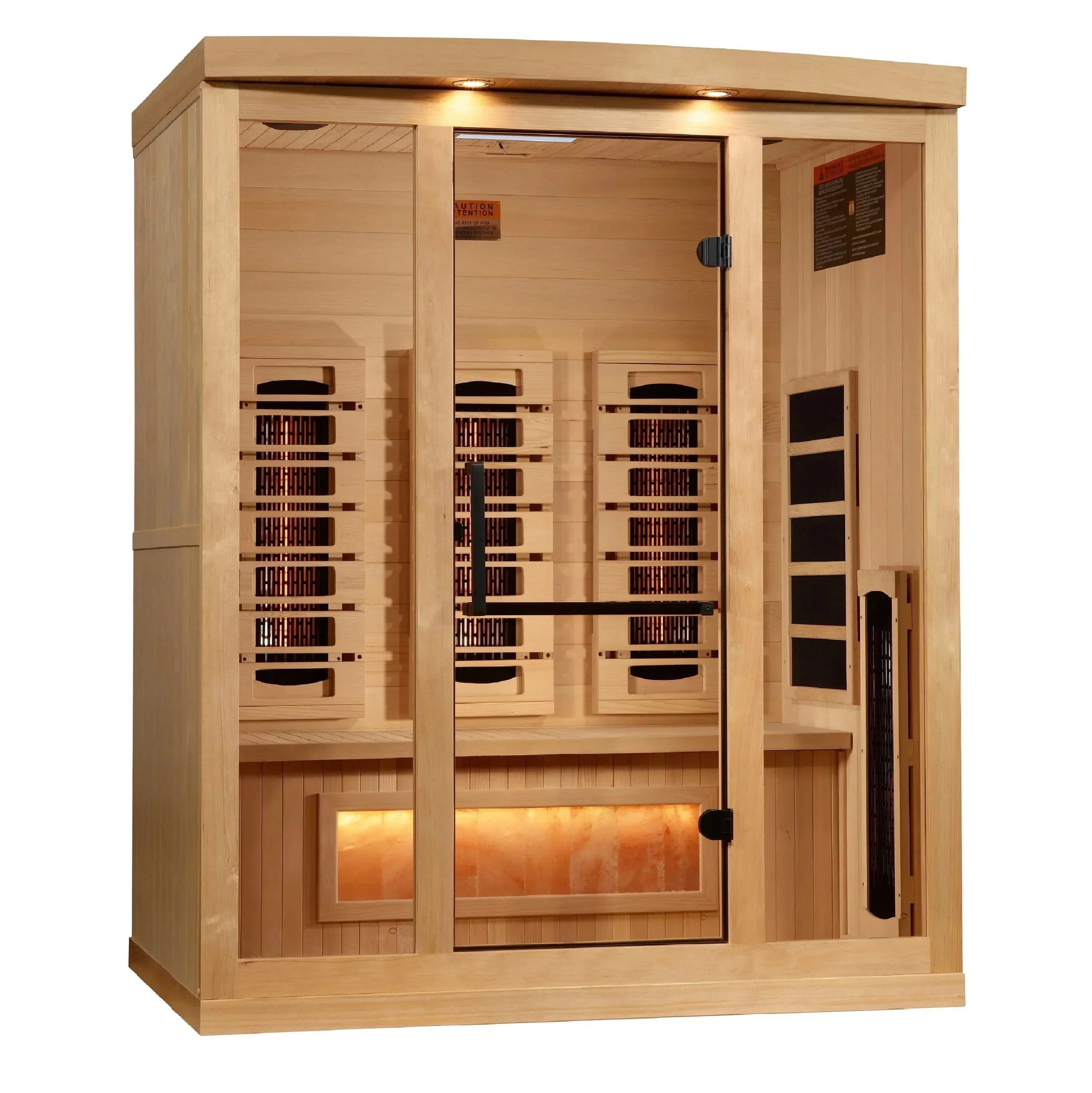 Golden Designs 2025 Reserve Edition GDI-8030-03 3-person full spectrum infrared sauna featuring a privacy bronze tempered glass door and black handle.