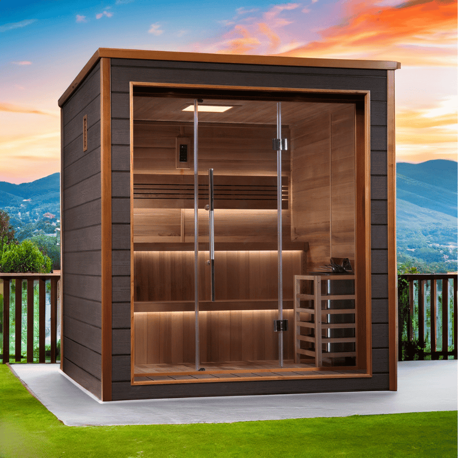 Golden Designs Bergen GDI-8206-01 outdoor traditional sauna for 6 people with aromatic cedar interior and durable weatherproof construction