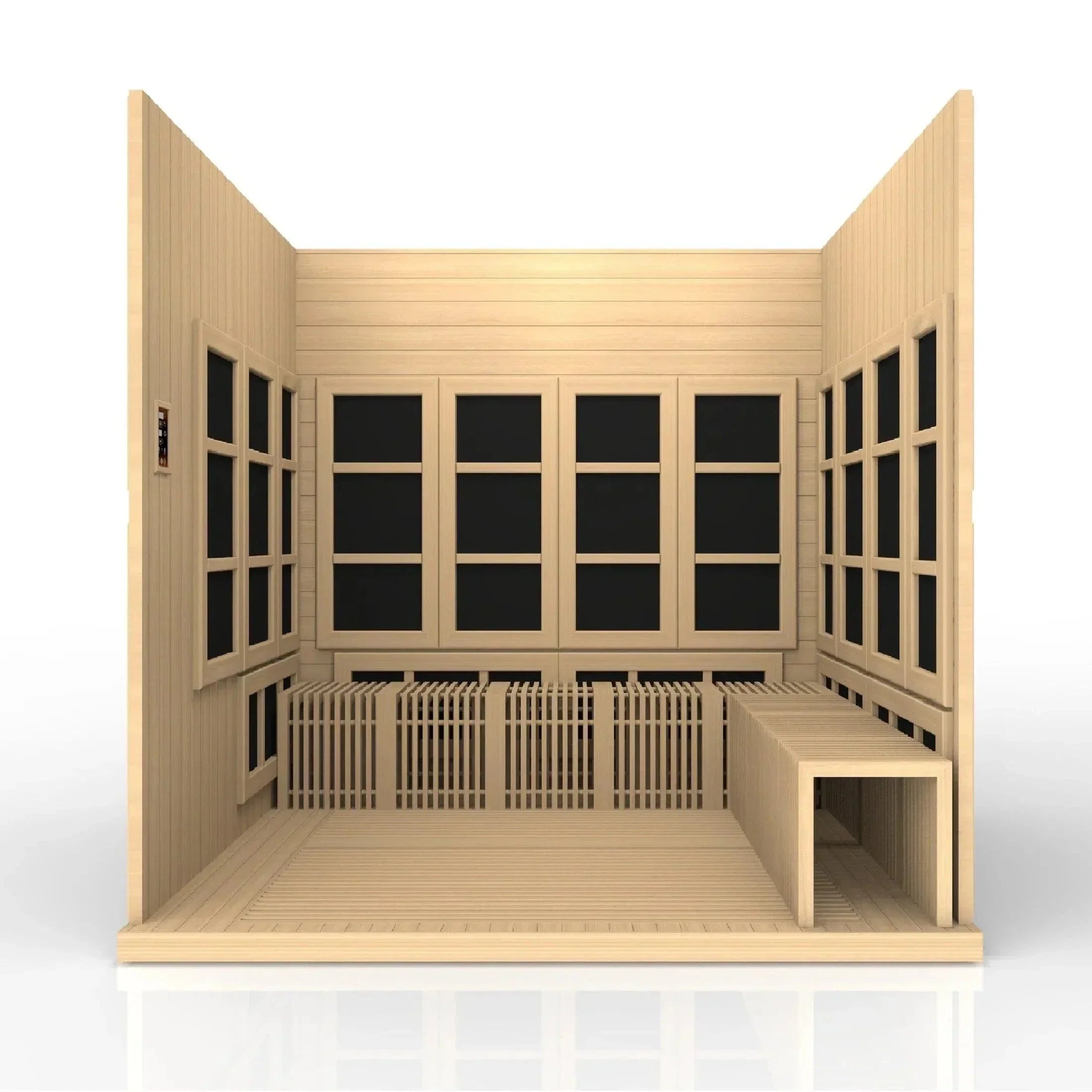 Golden Designs Catalonia PureTech ultra low EMF far infrared sauna with advanced heating panels designed for safe home therapy sessions