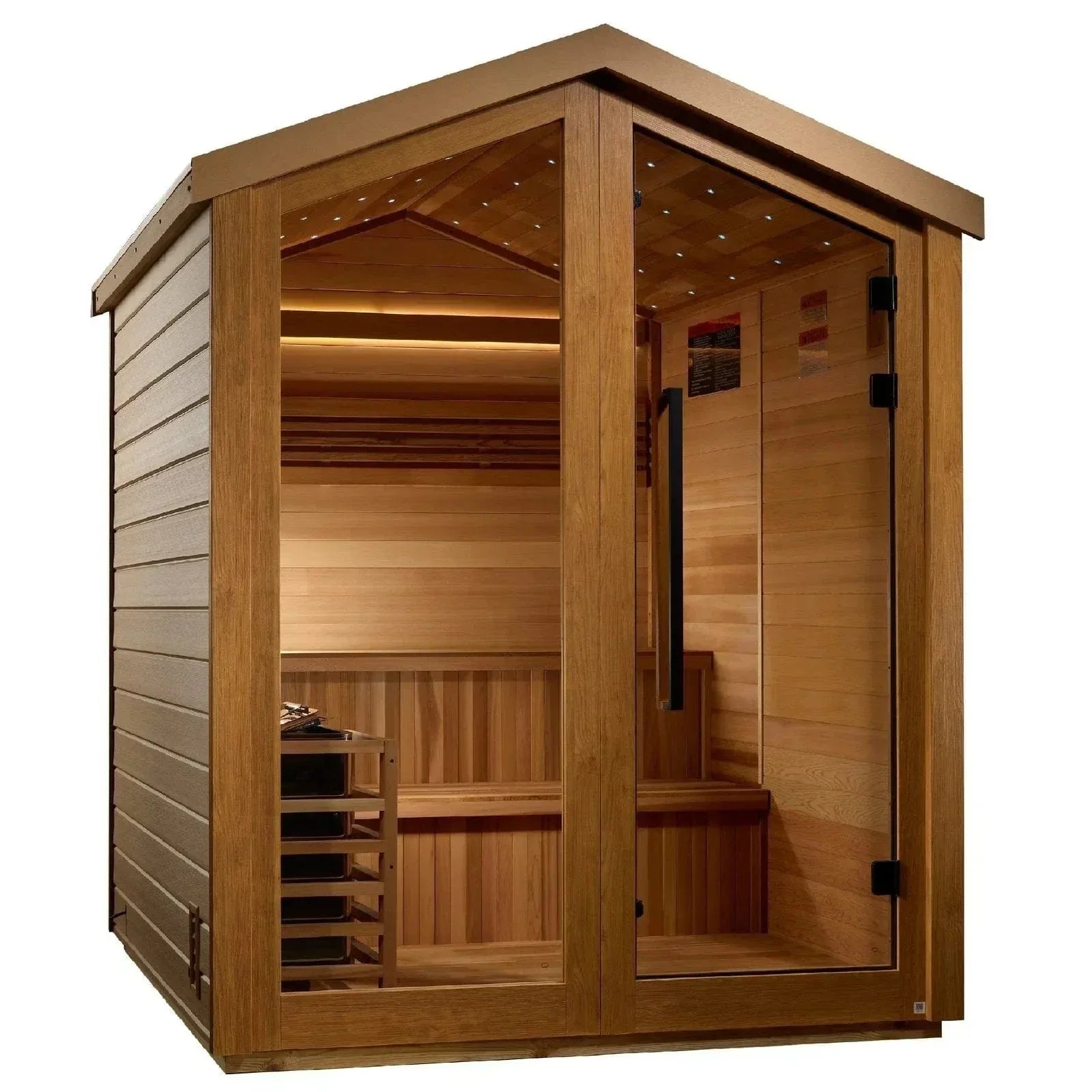 Golden Designs Kaarina GDI-8506-01 6-person outdoor traditional sauna featuring a durable all-weather protective exterior shell.