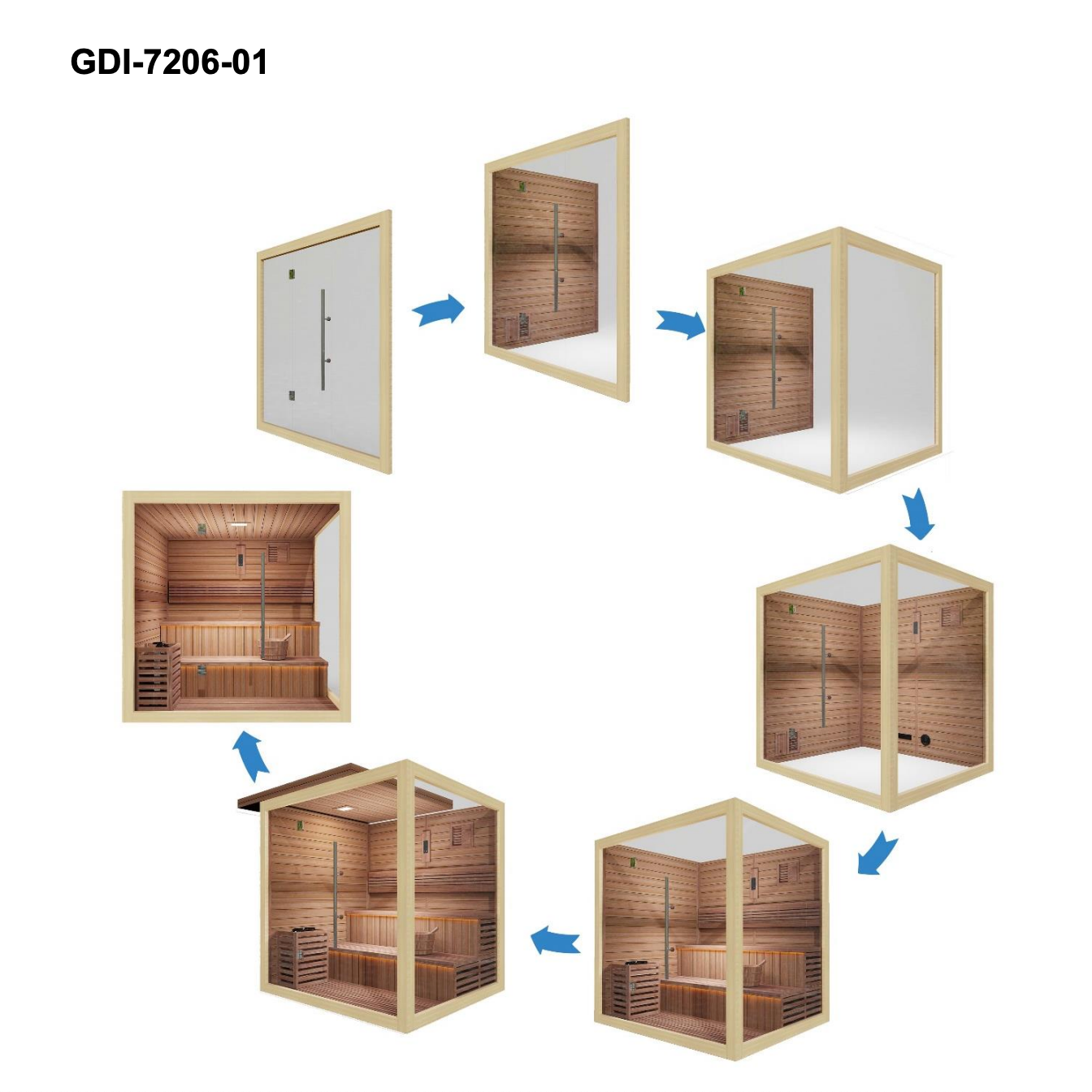 Golden Designs Kuusamo Edition indoor sauna cabin for 6 people with natural Canadian red cedar wood interior and luxury spa experience