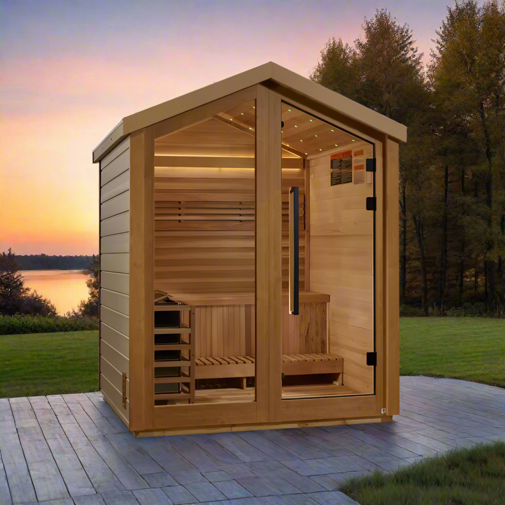 Luxury outdoor traditional sauna for 3 people Golden Designs Savonlinna GDI-8503-01 featuring wood construction and spa-quality home relaxation design.