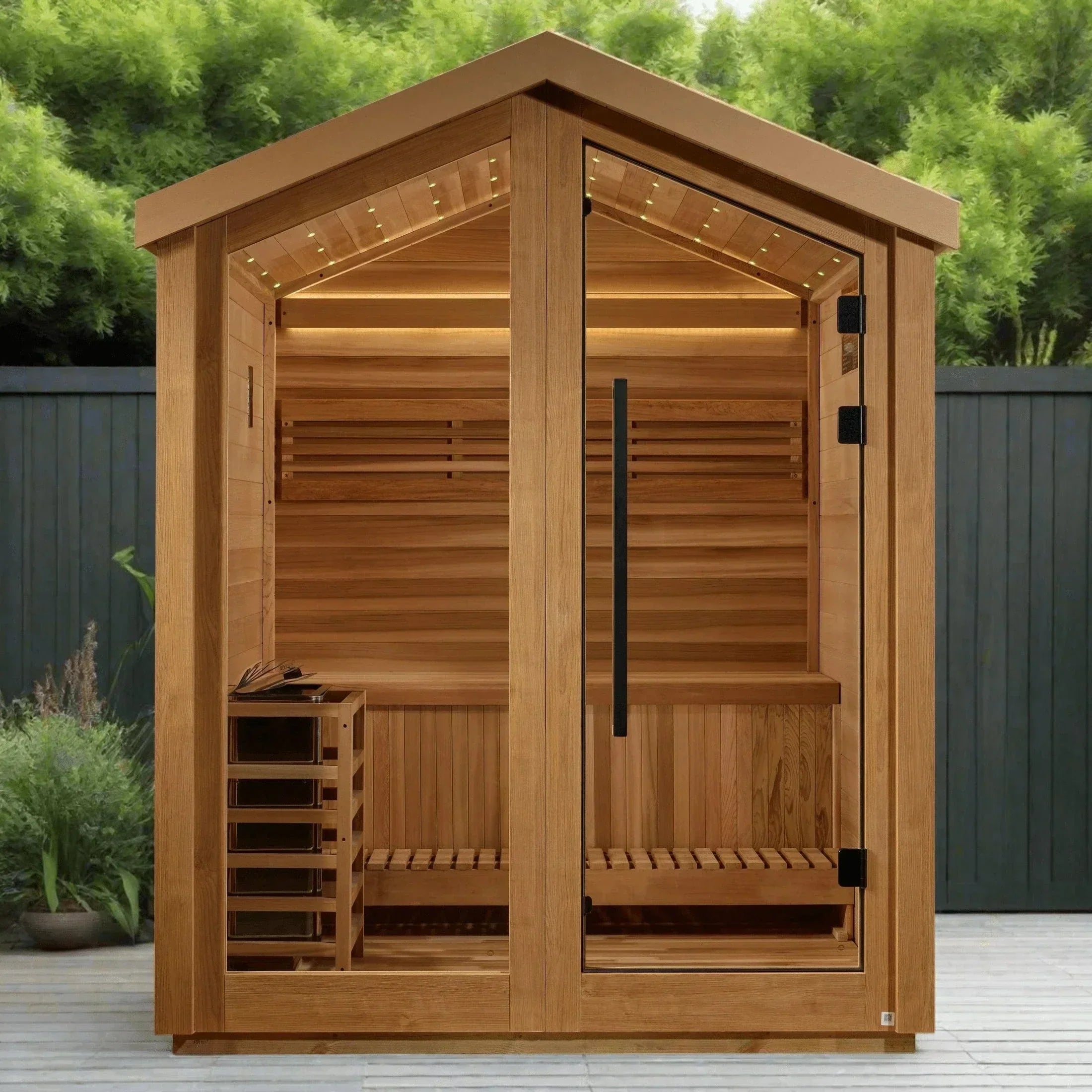 Outdoor 3 person sauna cabin Golden Designs Savonlinna GDI-8503-01 with premium craftsmanship, cedar interior, and authentic traditional sauna experience.