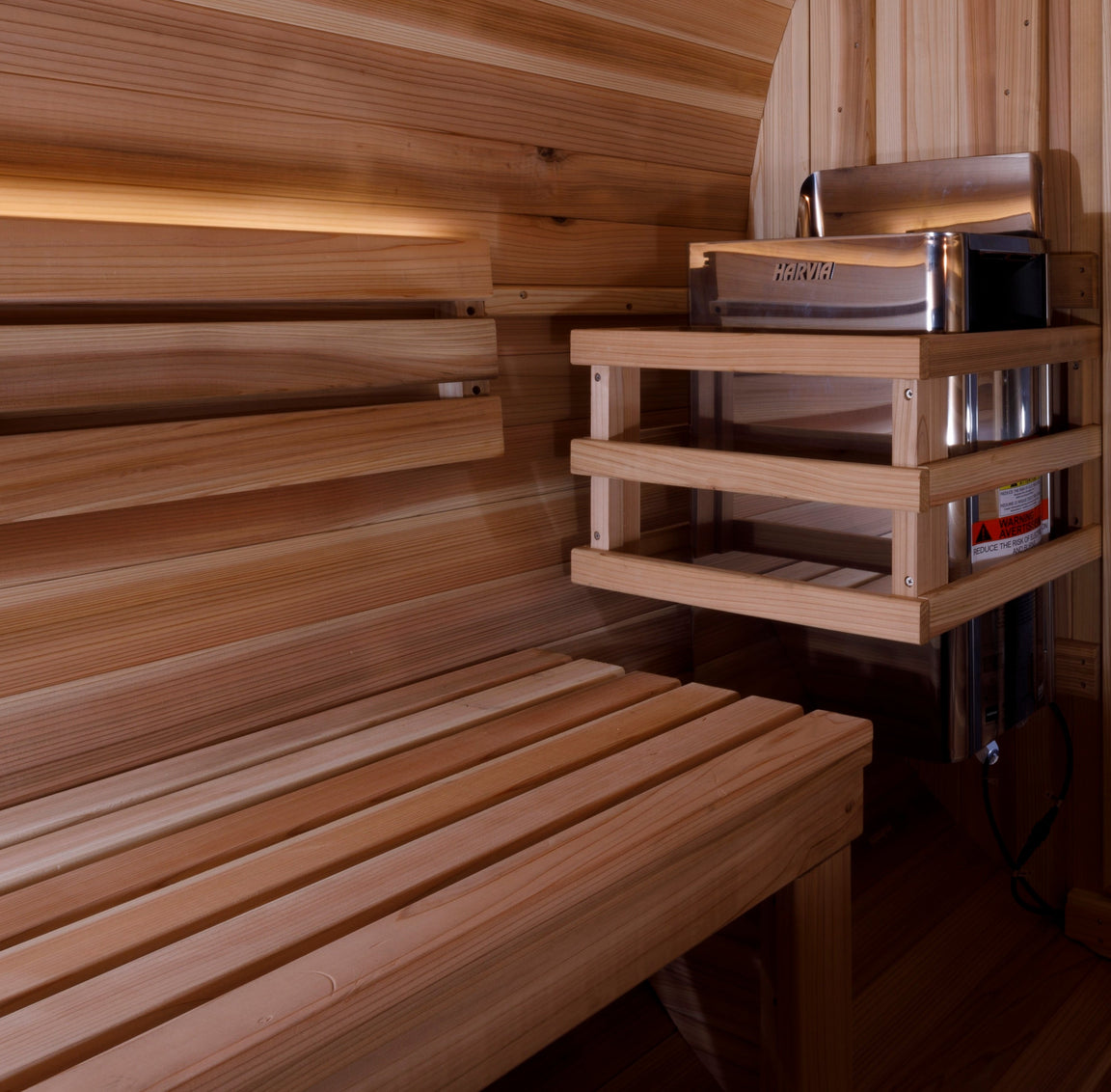 Premium Golden Designs Zurich 4 Person barrel sauna featuring a spacious interior and timeless outdoor wellness design.