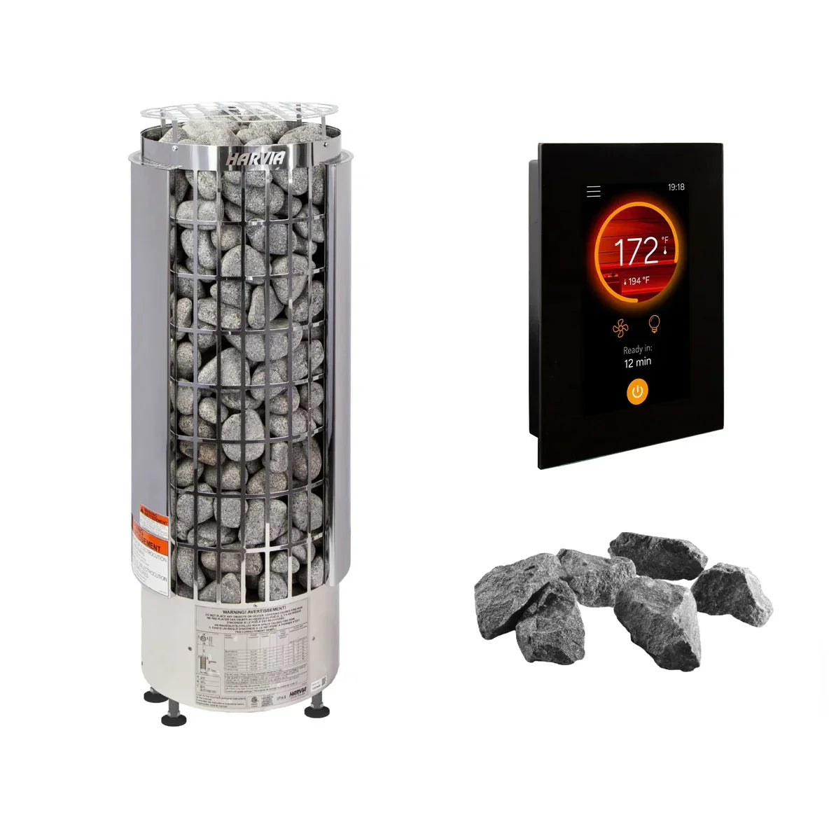 Harvia Cilindro PC110E 10.5kW Sauna Heater Package with Xenio Control & Sauna Stones