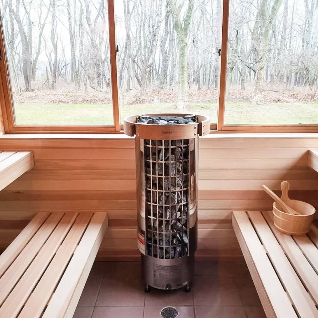 Harvia Cilindro PC90 9kW Sauna Heater Package with Integrated Controls & Sauna Stones