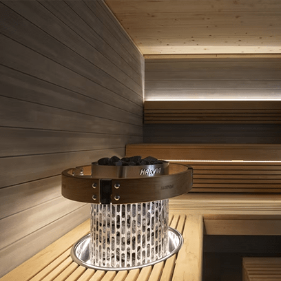 Harvia Cilindro PC90 9kW Sauna Heater Package with Integrated Controls & Sauna Stones