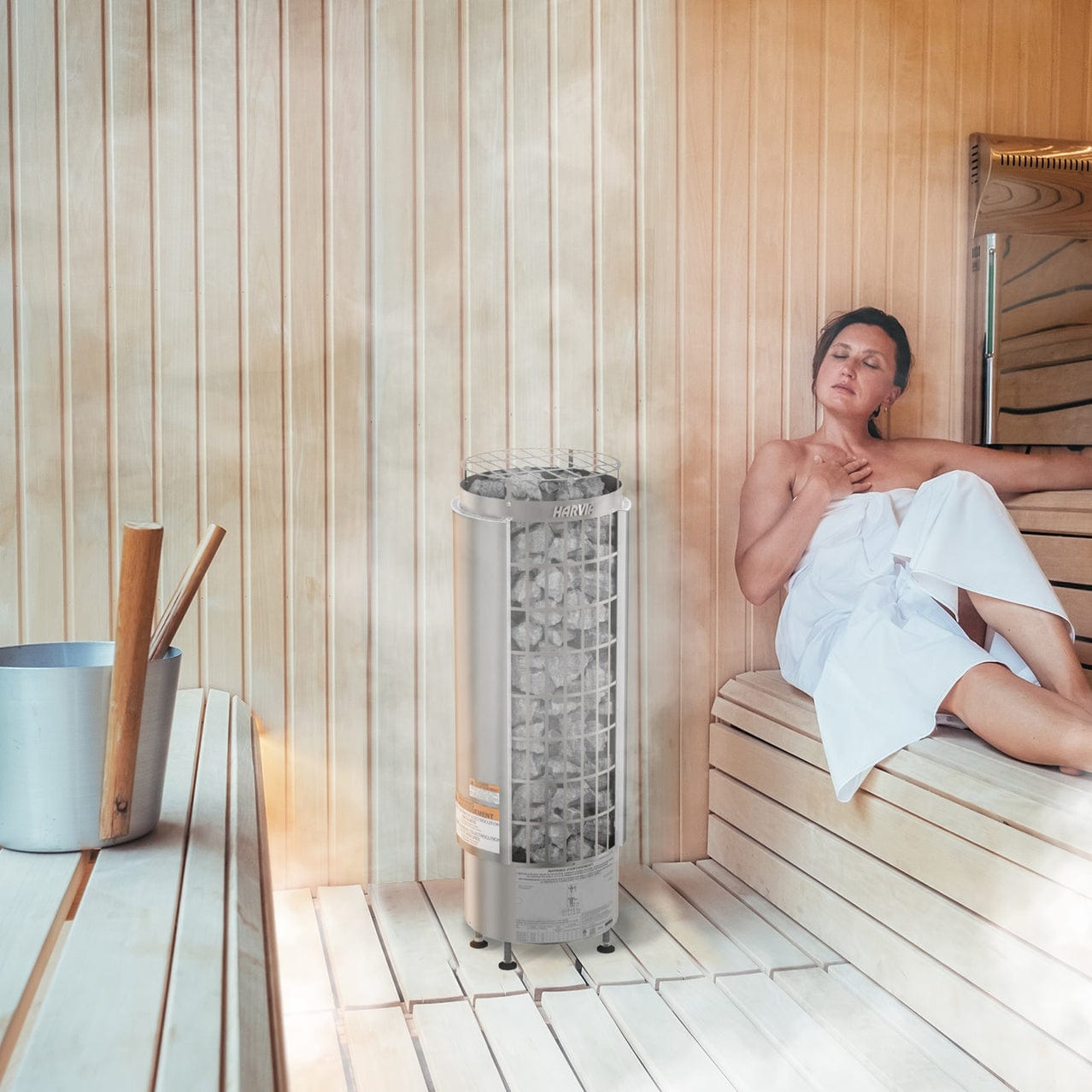 Harvia Cilindro PC90 9kW Sauna Heater Package with Integrated Controls & Sauna Stones