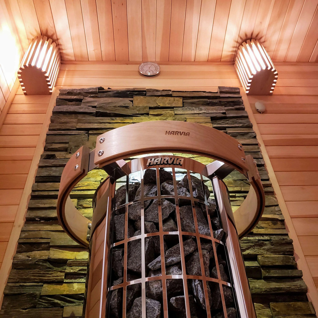 Harvia Cilindro PC90 9kW Sauna Heater Package with Integrated Controls & Sauna Stones