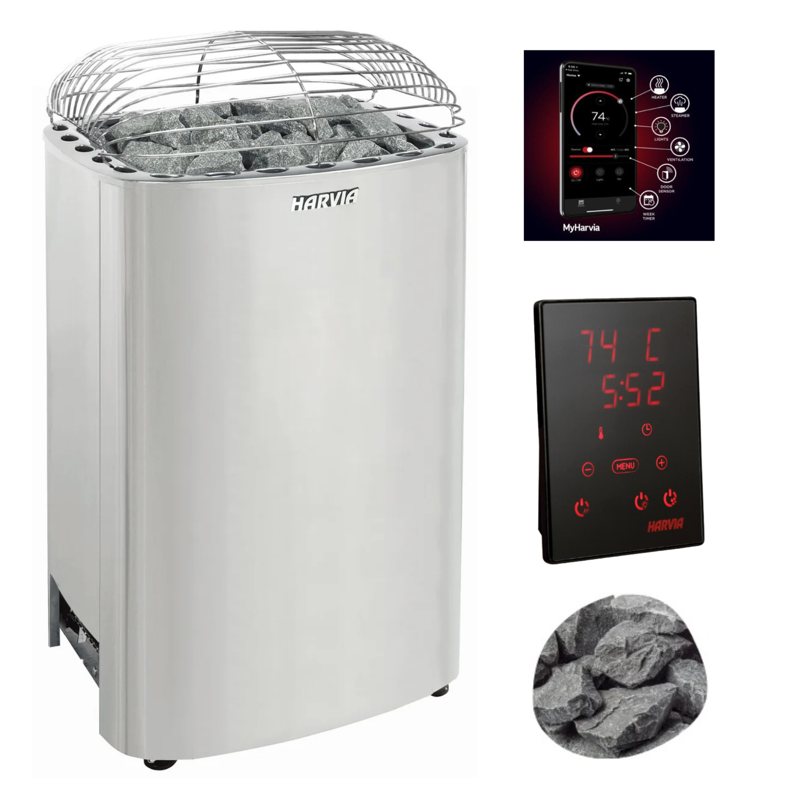 Harvia Club K10G 10kW Electric Sauna Heater Package with Xenio Control & Sauna Stones