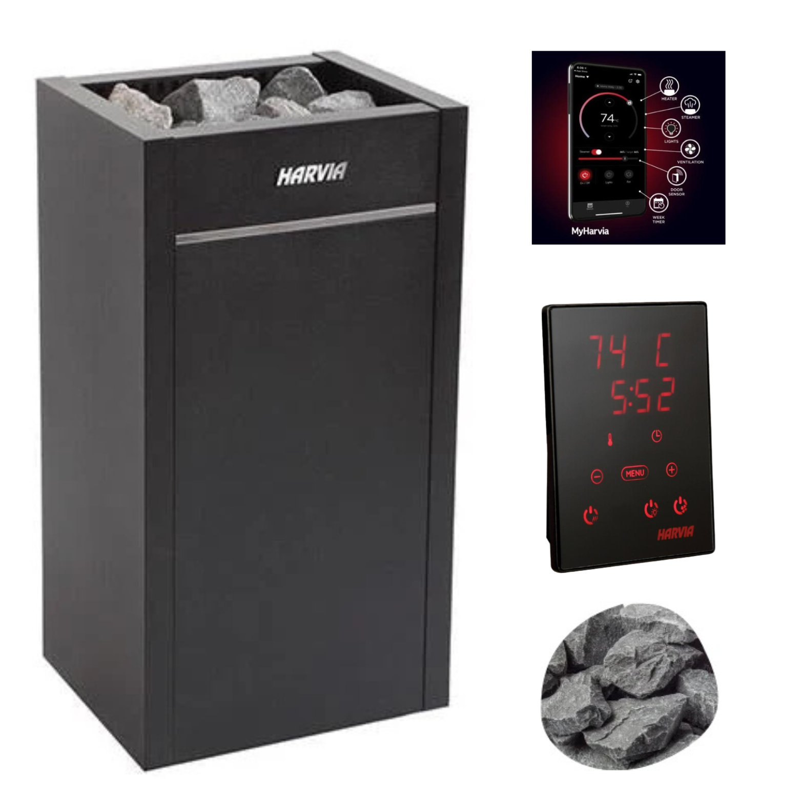 Harvia Virta HL90E 9kW Electric Sauna Heater Package with Xenio Control & Sauna Stones