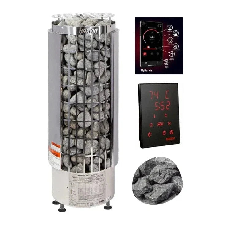 Harvia Cilindro PC110E 10.5kW Sauna Heater Package with Xenio Control & Sauna Stones