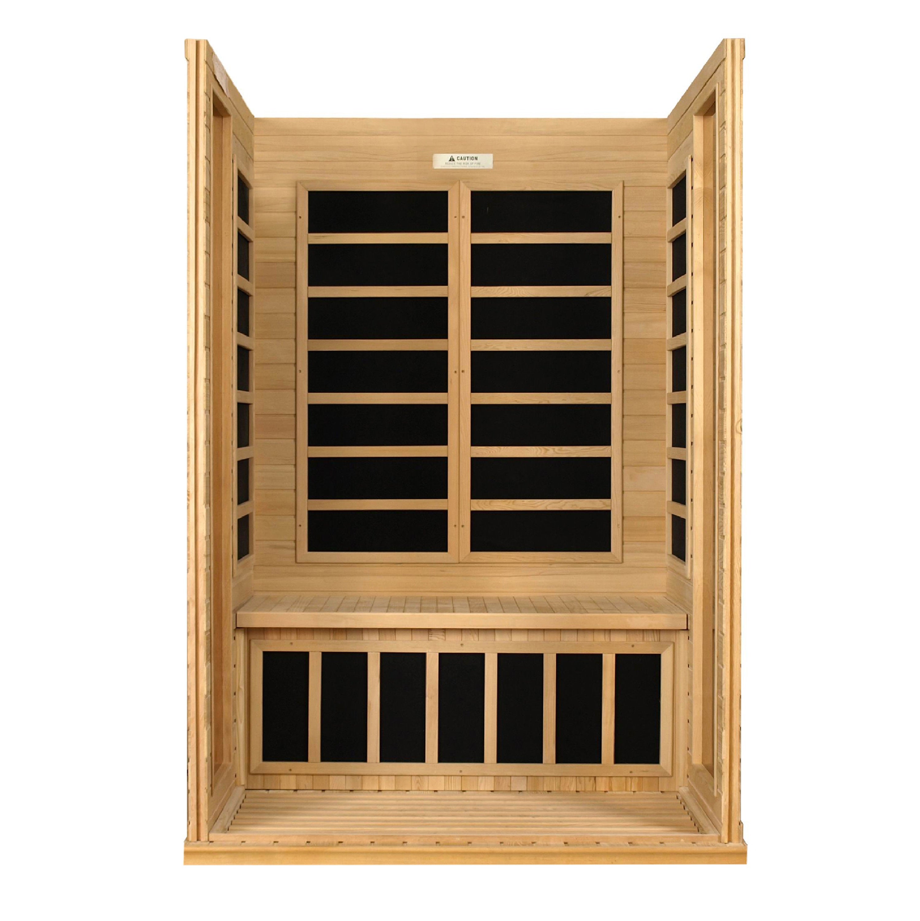 Compact Dynamic Versailles 2-Person Infrared Sauna featuring advanced FAR infrared technology, natural wood finish, and energy-efficient indoor relaxation design.