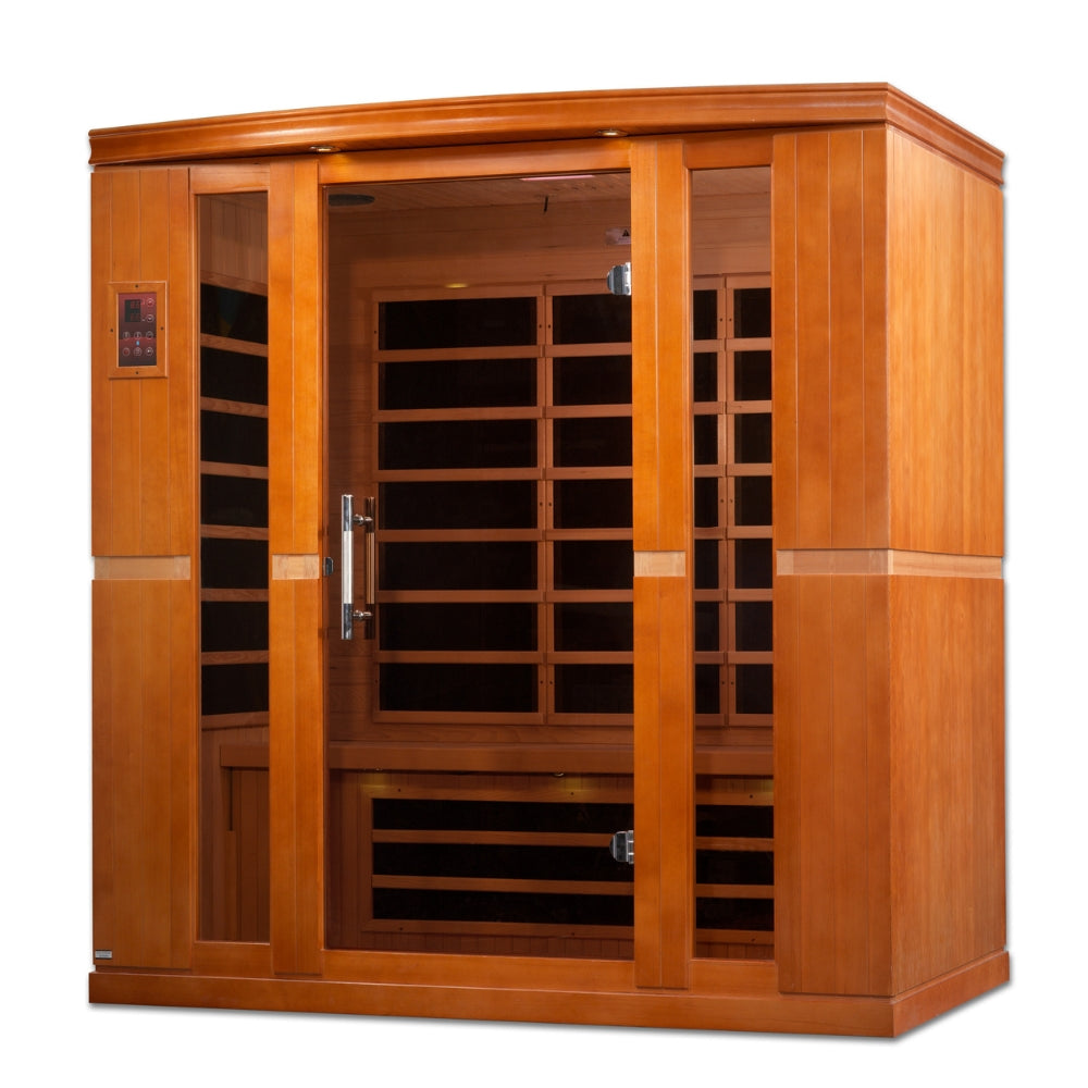Spacious 4-person Dynamic Bergamo infrared sauna interior with Ultra Low EMF FAR infrared heat therapy and ergonomic seating for relaxation and recovery