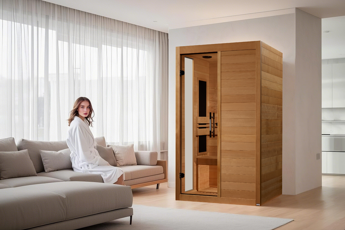 Dynamic Lucca 2-Person Infrared Sauna with ultra low EMF FAR infrared technology, premium Canadian Hemlock wood, and compact modern indoor wellness design.