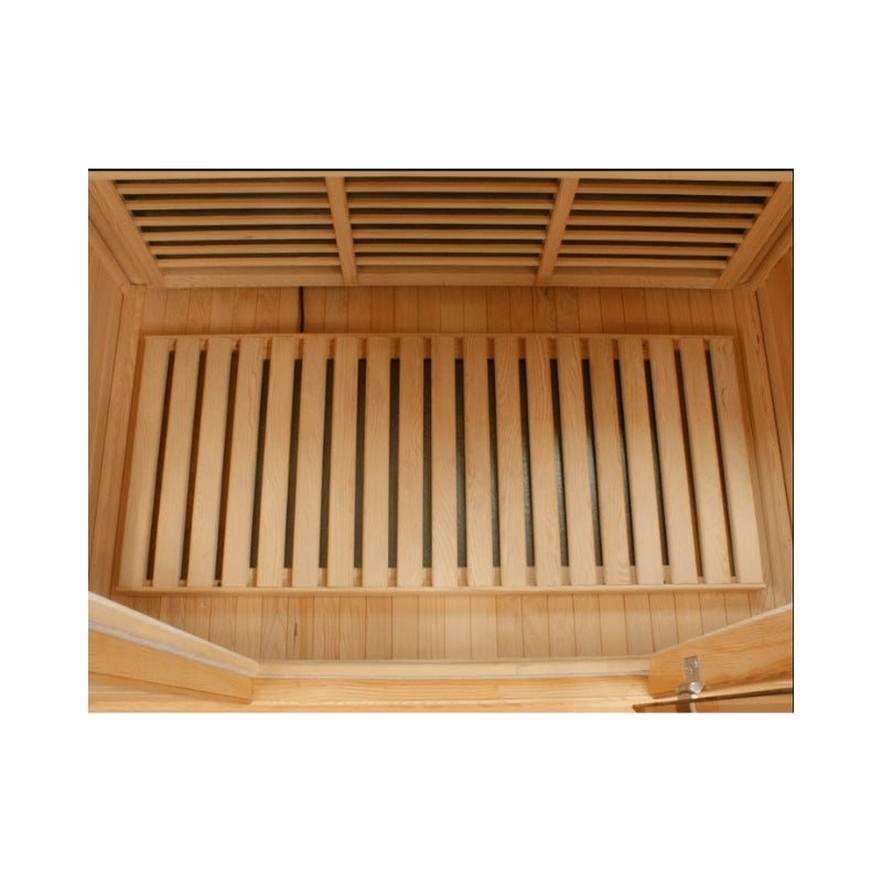 Maxxus MX-J306-01-ZF Bellevue 3-person infrared sauna with low EMF heaters, Canadian Hemlock wood interior, and comfortable home spa experience.