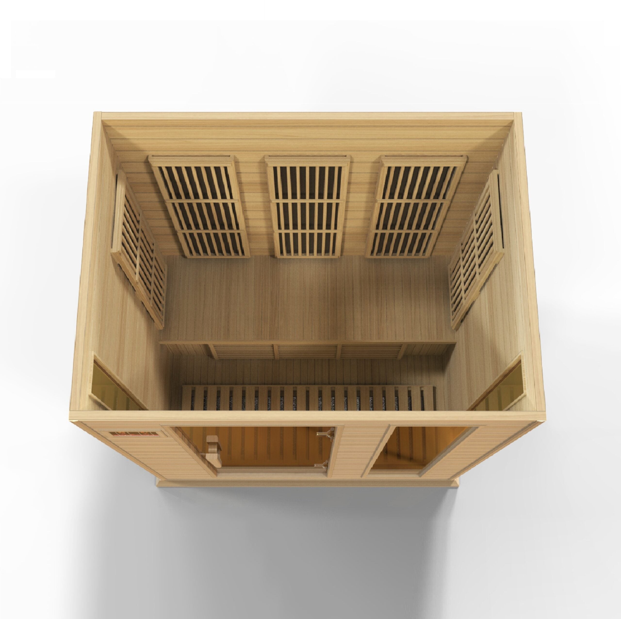 Maxxus MX-K306-01-ZF infrared sauna cabin featuring low EMF heat technology, chromotherapy lighting, and spacious 3-person Canadian Hemlock design