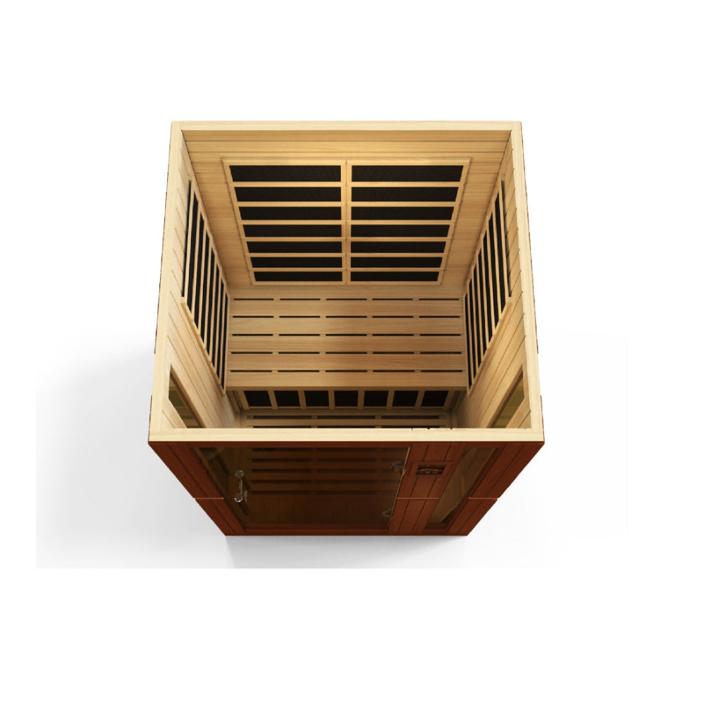 Dynamic Vittoria 2-person infrared sauna with ultra low EMF FAR infrared heating and premium Canadian Hemlock wood interior design