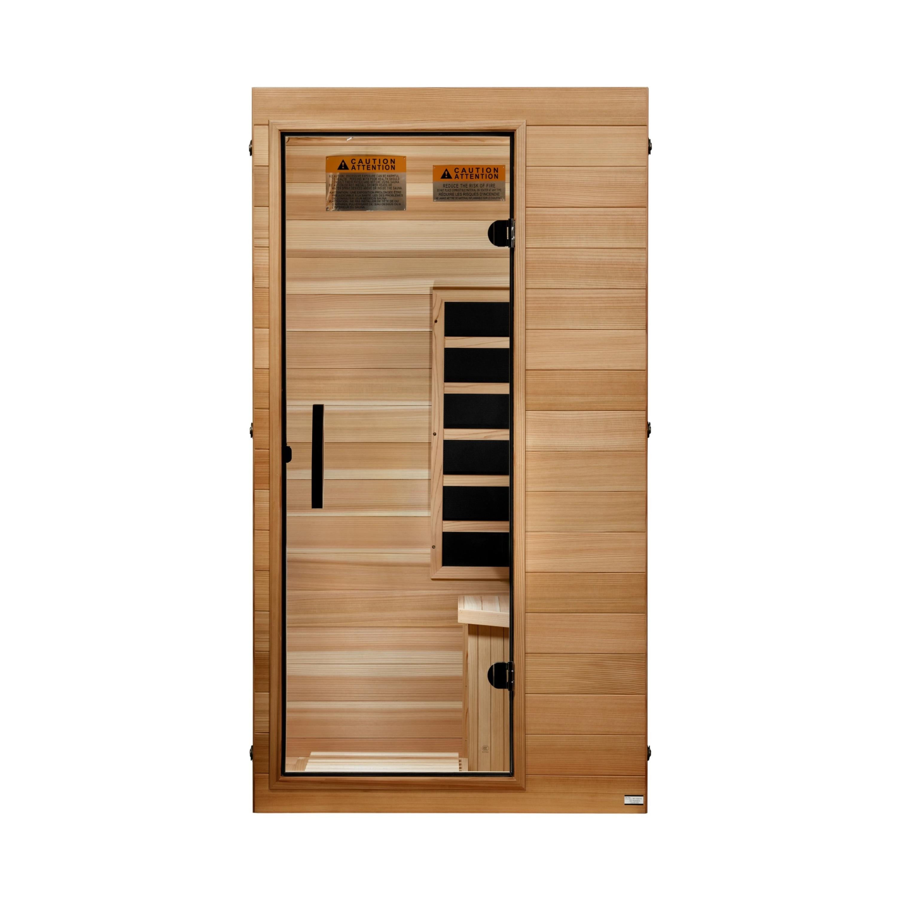 Dynamic Sicily 1-Person Compact Ultra Low EMF FAR Infrared Sauna DYN-1101-01 Elite in a modern master bathroom.