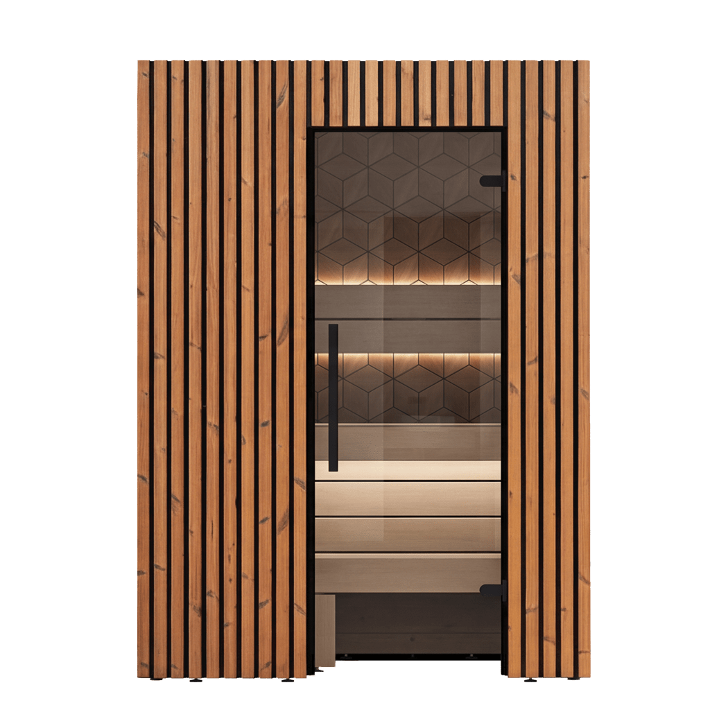 Leil Como 2-150 spa-quality indoor sauna with Thermowood exterior and Aspen interior, designed for modern home relaxation