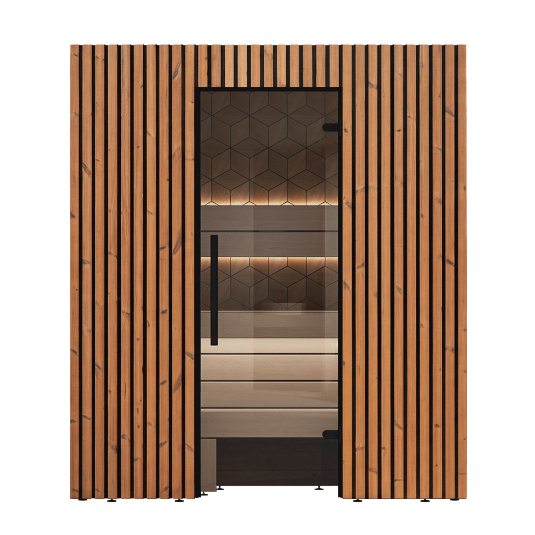 Scandinavian Leil Como 3-180 3-person indoor sauna, crafted with ThermoWood and Aspen wood, elegant compact indoor wellness sauna for home use