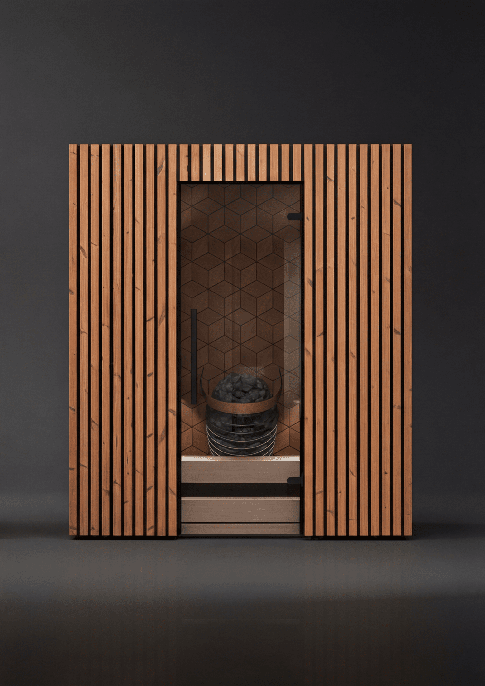 Leil Como 4-180 indoor 4-person traditional sauna kit with 40mm ThermoWood® construction, Aspen wood interior seating, three-level bench system, luxury Nordic design home sauna cabin for wellness and relaxation"