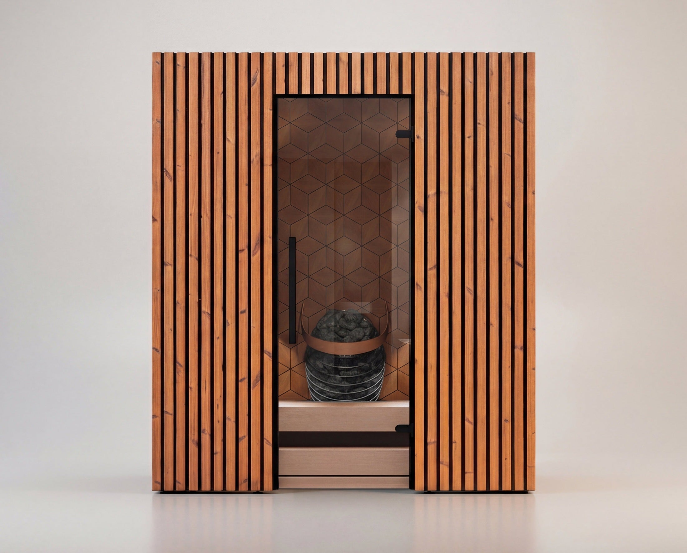 4-person indoor traditional sauna Leil Como 4-180 made with 40mm ThermoWood® and Aspen interior, premium Nordic home sauna cabin with 3-tier benches, luxury wellness spa sauna for indoor home use