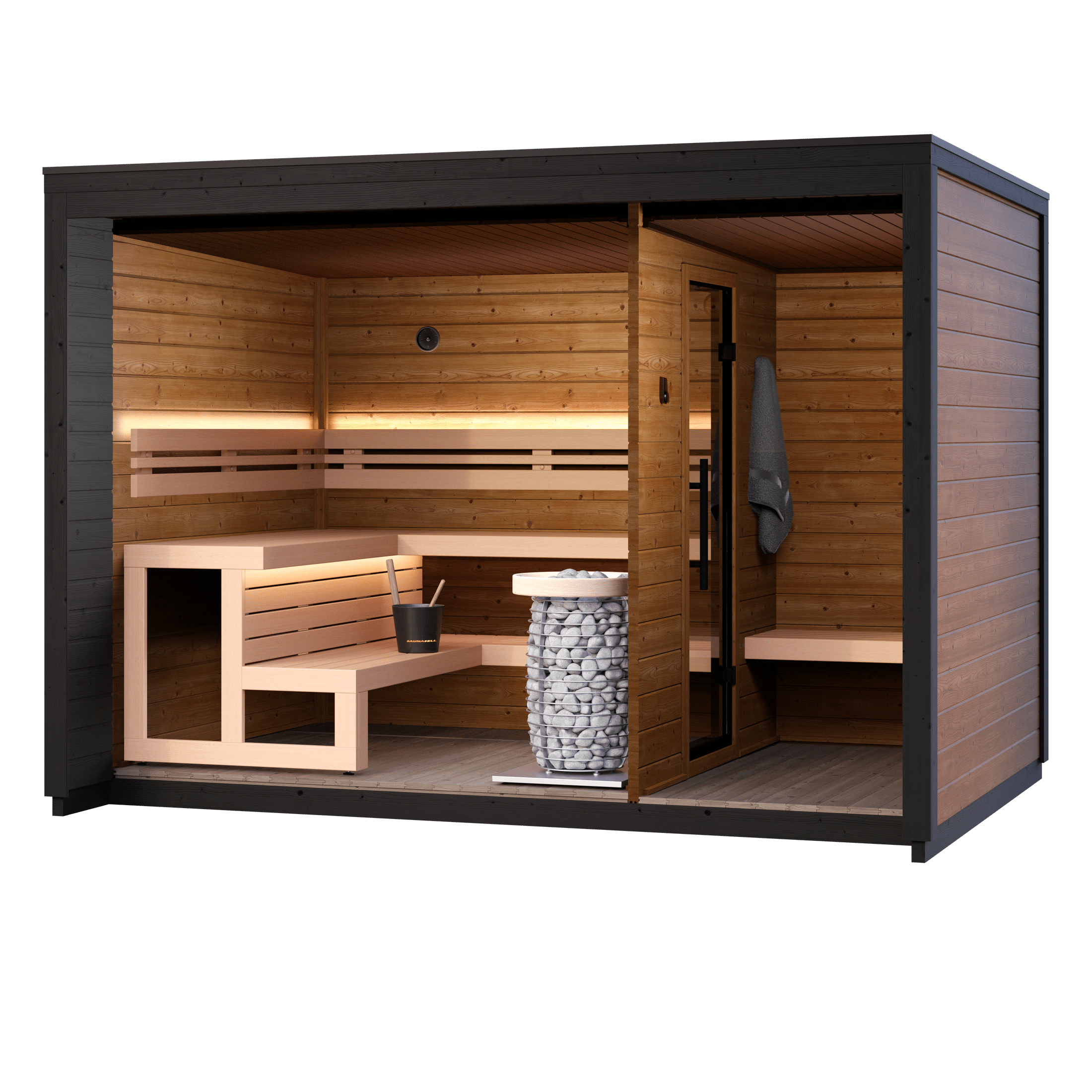 Outdoor 5 Person Sauna Cabin with Changing Room – Leil Patio M ThermoWood Backyard Spa Sauna