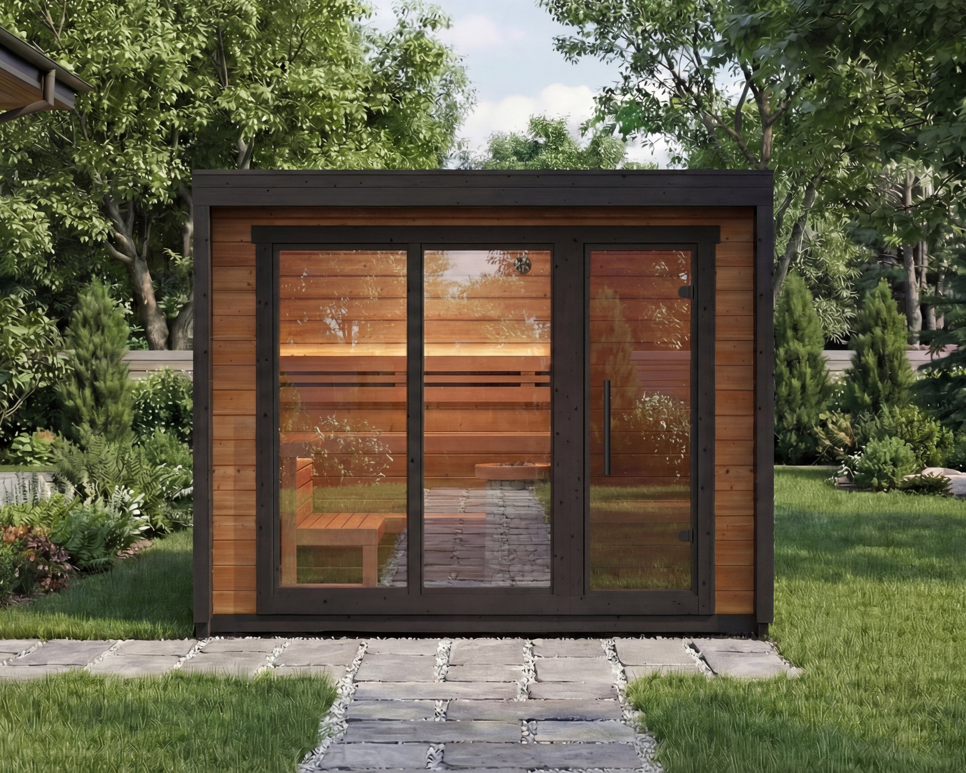 5 Person Outdoor Sauna with Changing Room – Leil Patio M ThermoWood Garden Sauna Cabin with Spacious Interio