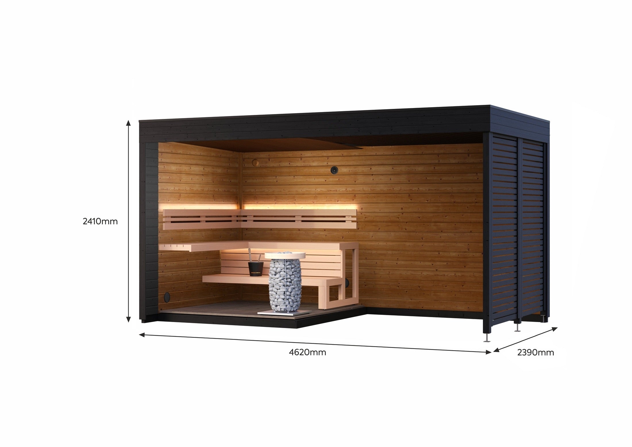 Outdoor 4 Person Leil Patio S Plus Sauna Kit with ThermoWood and wellness deck