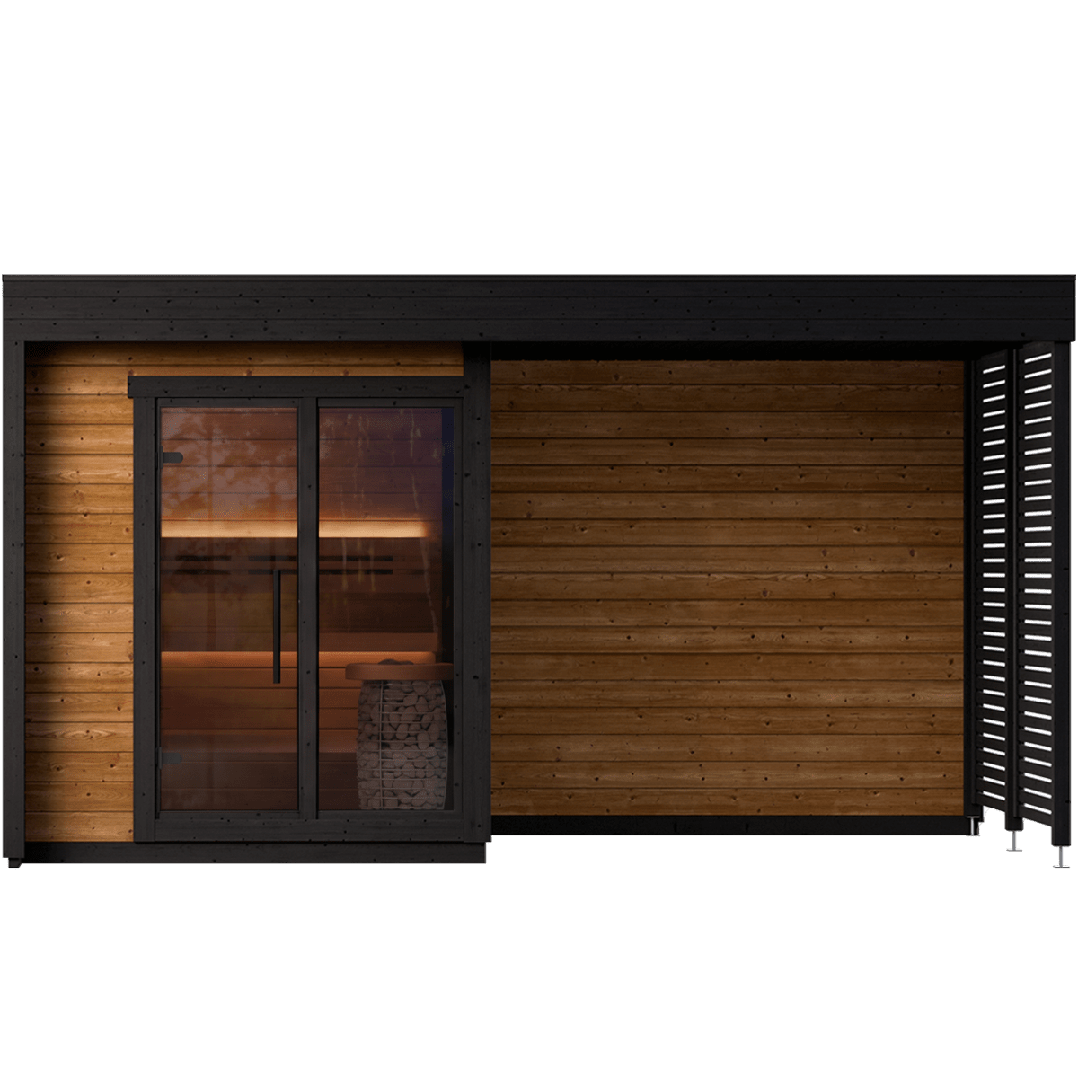 Leil Patio S Plus 4 Person ThermoWood Outdoor Sauna with relaxation deck