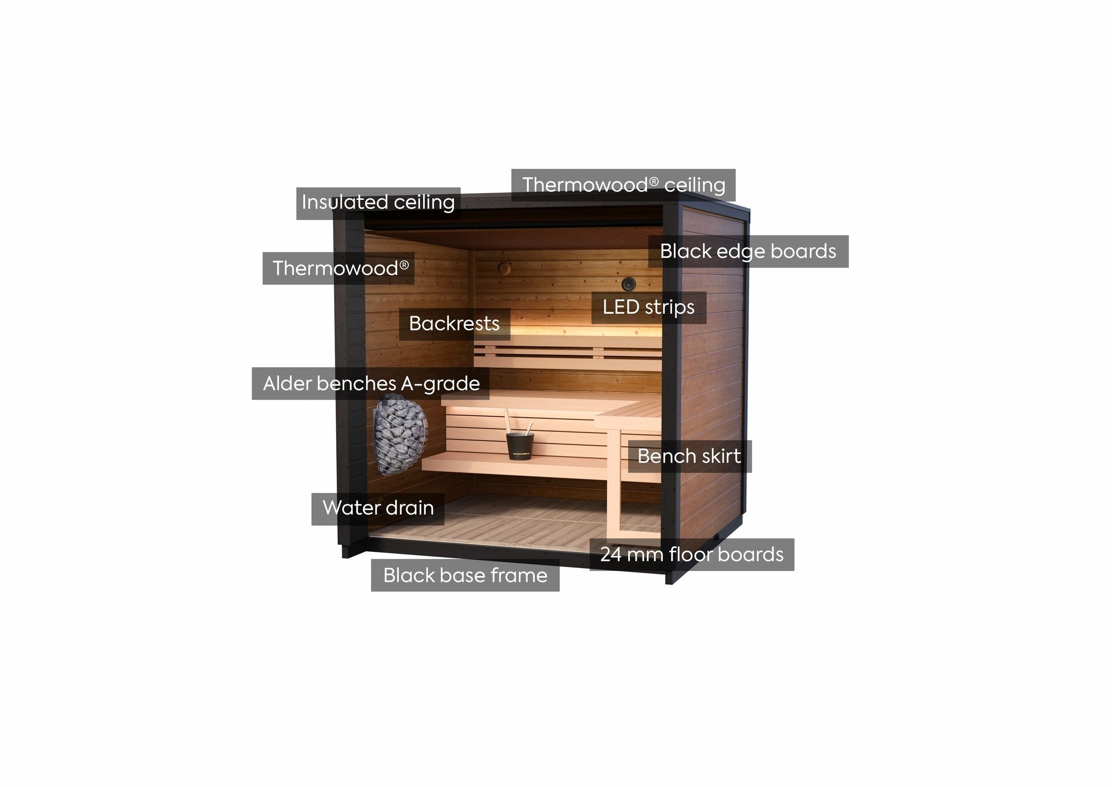 Leil Patio XS outdoor home sauna kit 4 person capacity, stylish wooden garden sauna for relaxation and health benefits