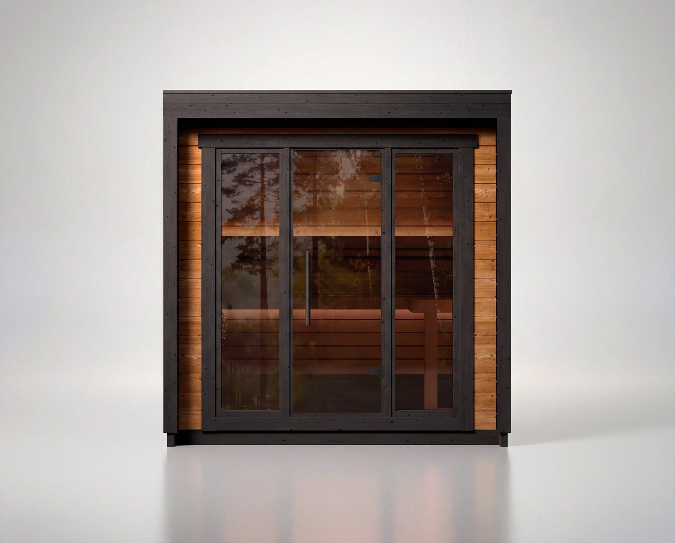 Leil Patio XS 4 Person Outdoor Patio Sauna Kit in premium wood, compact modern outdoor home sauna for backyard wellness and relaxation