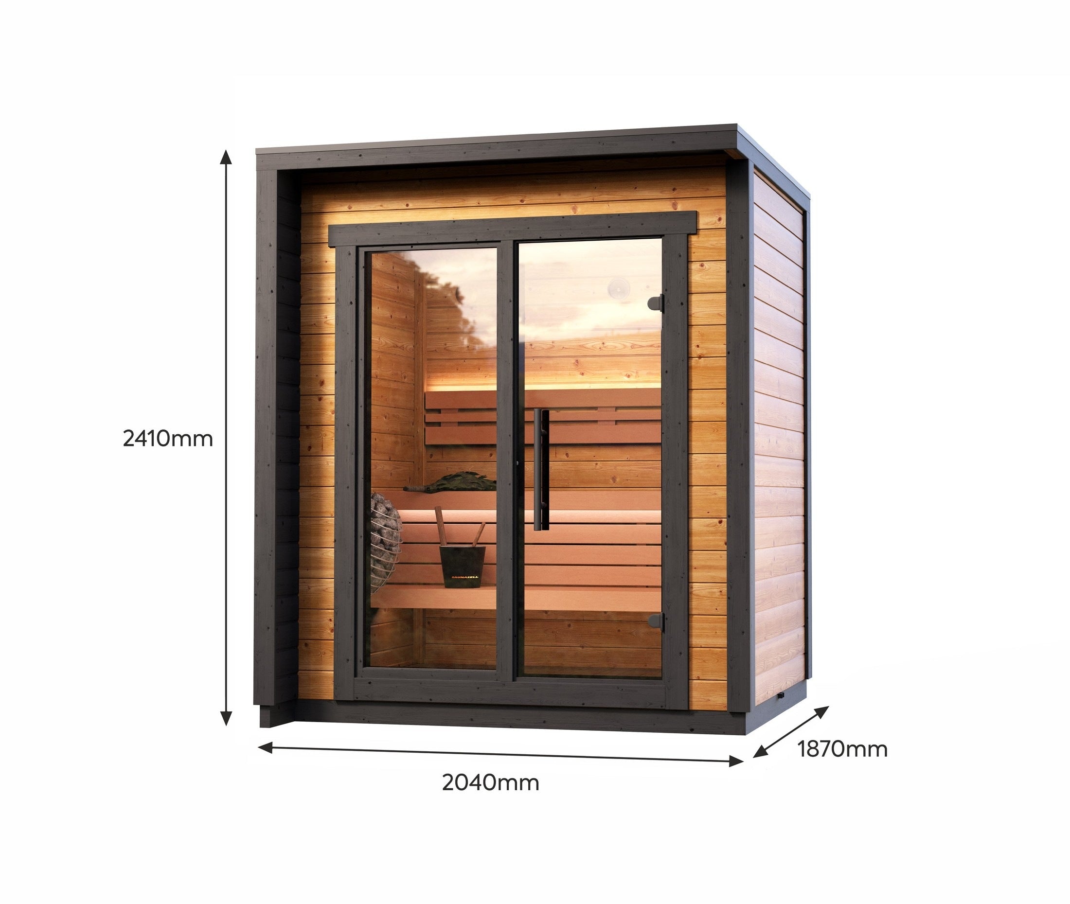 Leil Patio XXS Outdoor Sauna Kit for 3 Persons, modern compact backyard sauna for stress relief, detox, and home wellness therapy