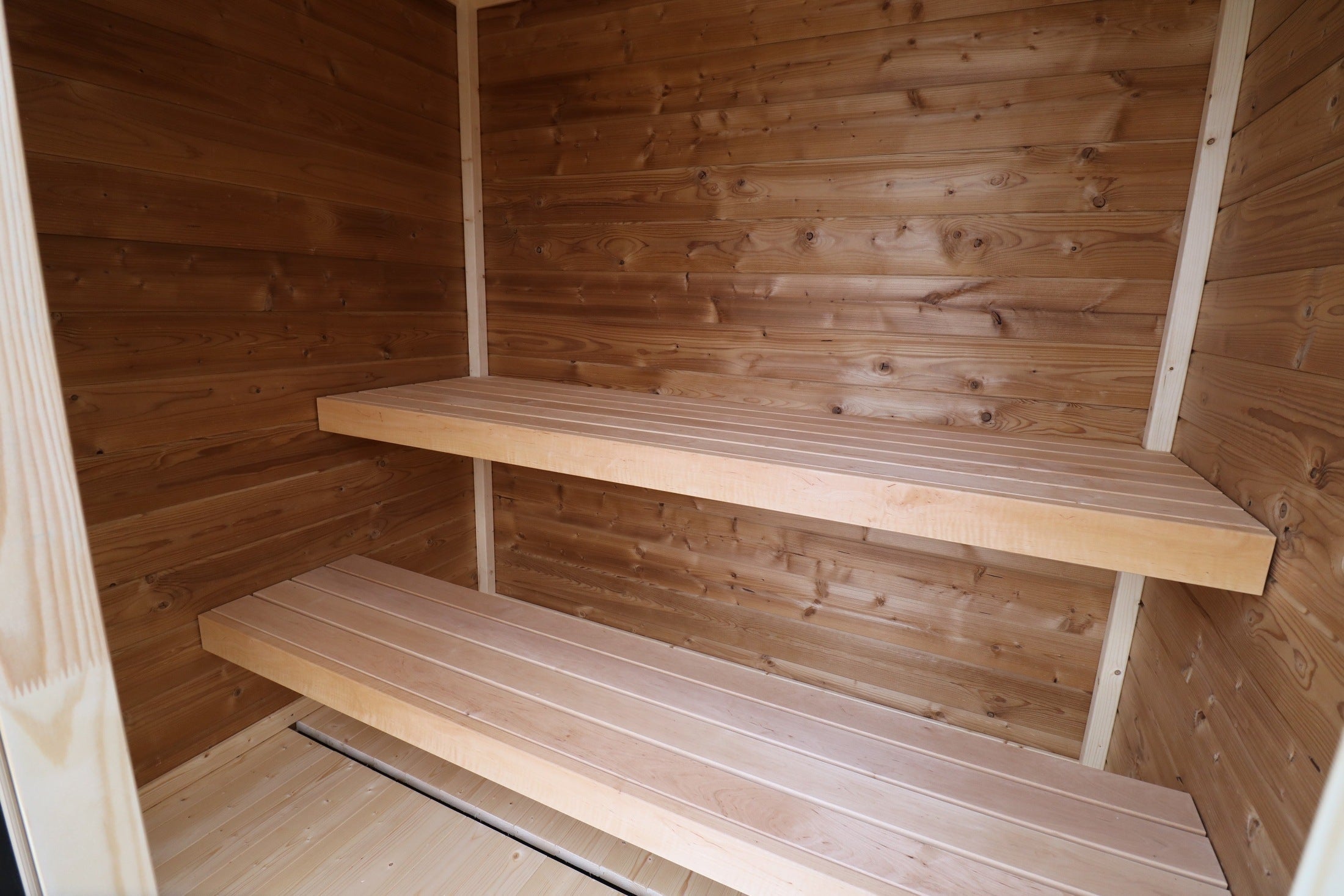 Outdoor Leil Patio XXS Sauna for 3 Persons, space-saving patio sauna kit designed for small gardens, luxury wellness, and recovery
