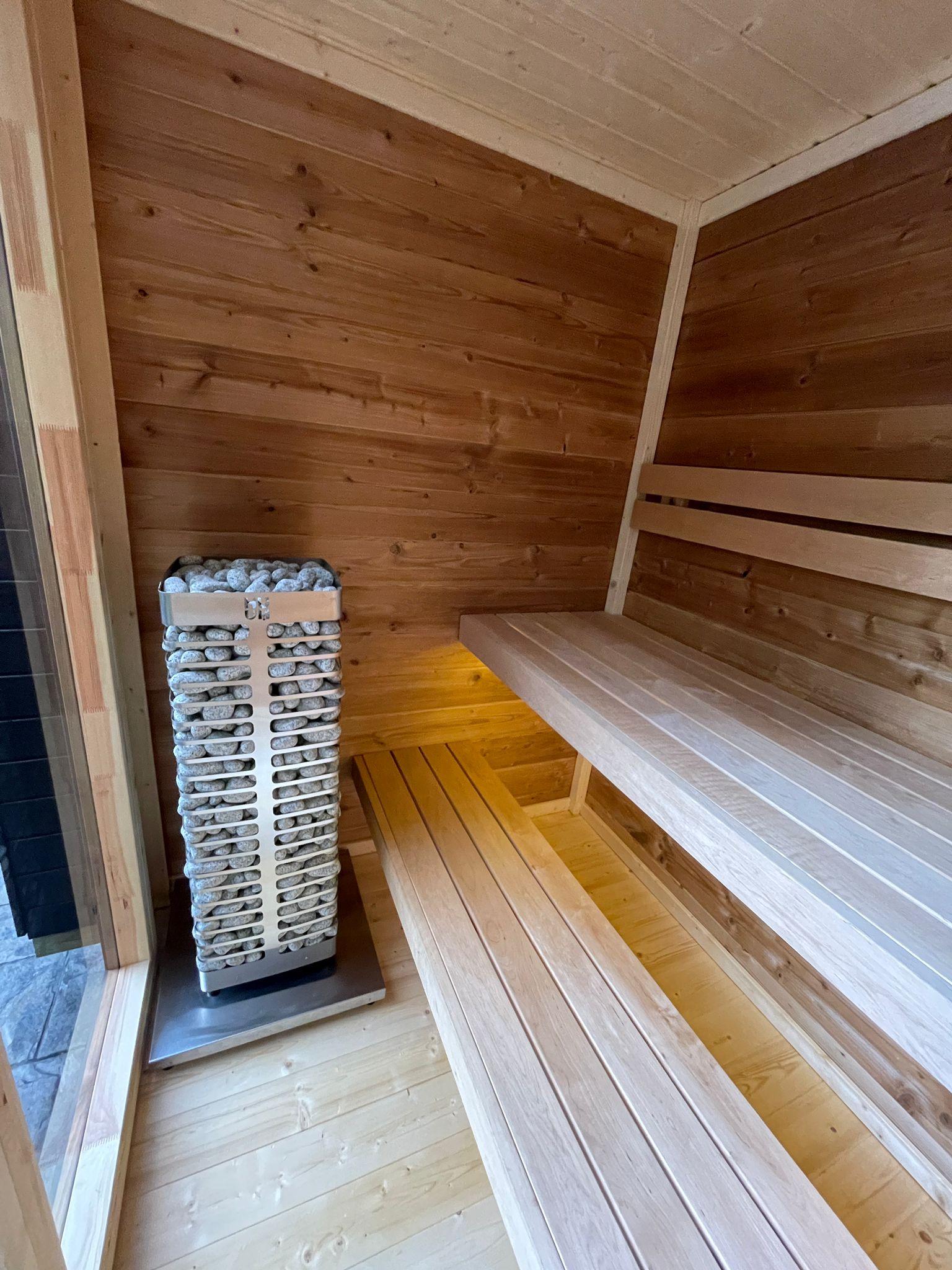 Modern Leil Patio XXS Outdoor Sauna Kit for 3 Persons, compact backyard sauna cabin offering luxury wellness experience in limited outdoor spaces