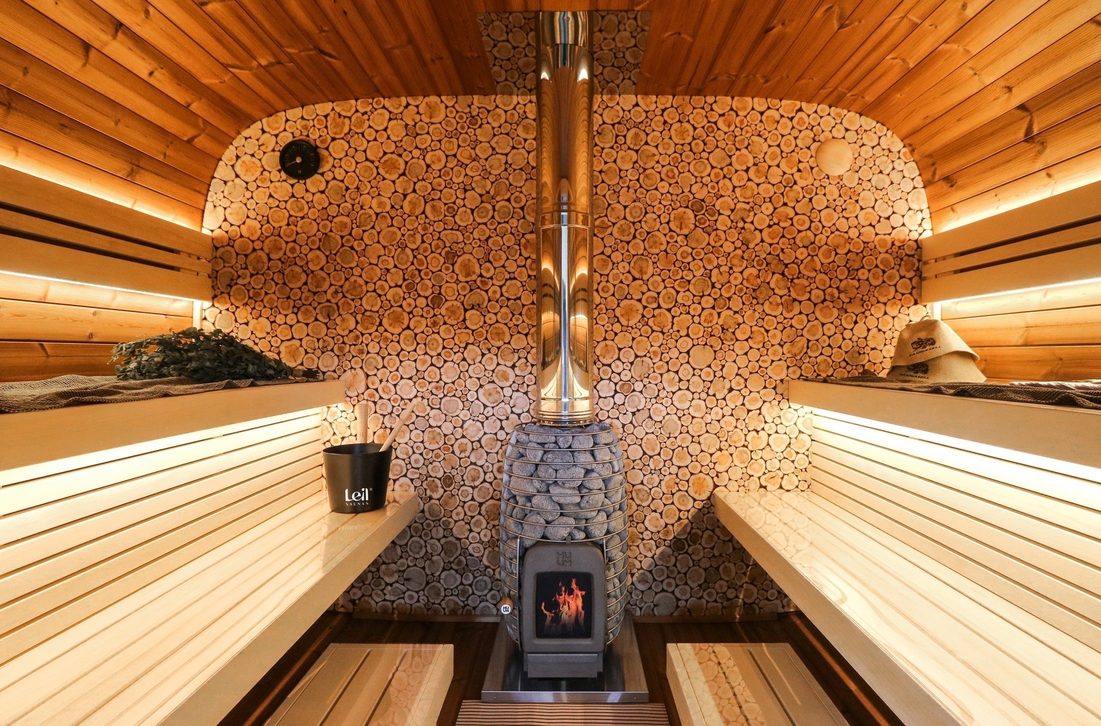 Leil Round Cube 6-8 Person Outdoor ThermoWood Sauna – Luxury Nordic Backyard Home Spa Cabin