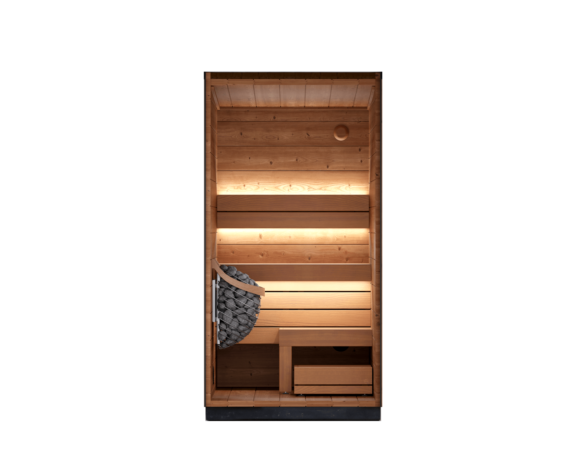 Leil Viva 120 1-person backyard sauna made from ThermoWood, minimalist outdoor sauna with Scandinavian design for personal wellness and relaxation