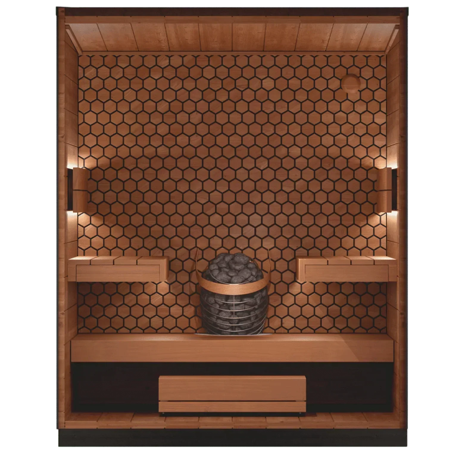Leil Viva 180 Scandinavian outdoor sauna for 4 persons, ThermoWood barrel sauna cabin with advanced ventilation and luxury backyard wellness design
