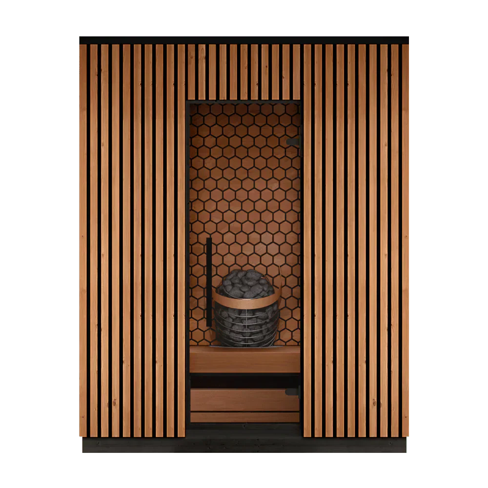 Leil Viva 180 4-person outdoor barrel sauna crafted from 100% ThermoWood with thermo-alder seating, Scandinavian backyard sauna for premium home wellness