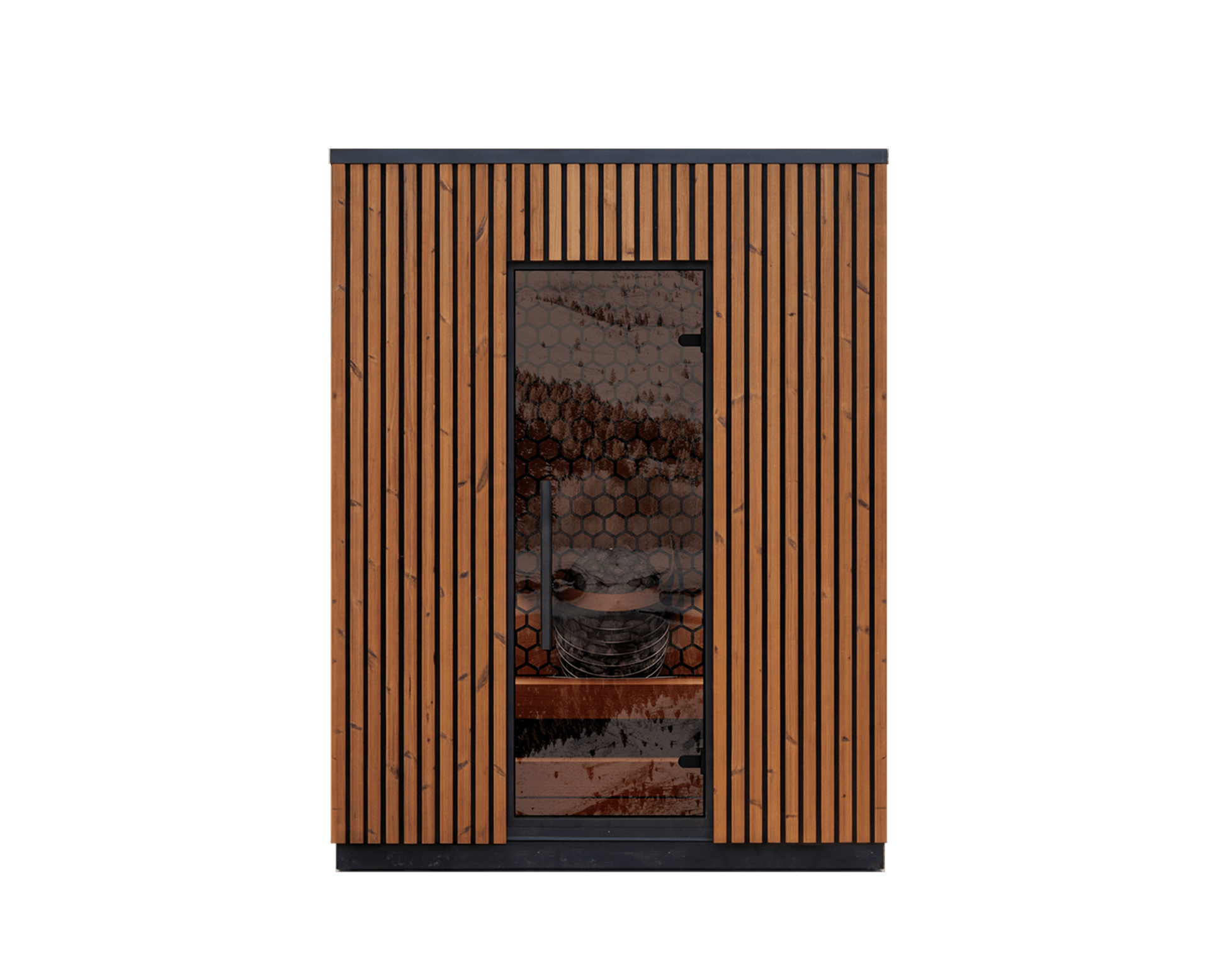 Leil Viva 180 4-person outdoor sauna made from ThermoWood with thermo-alder interior, Scandinavian backyard barrel sauna for home wellness