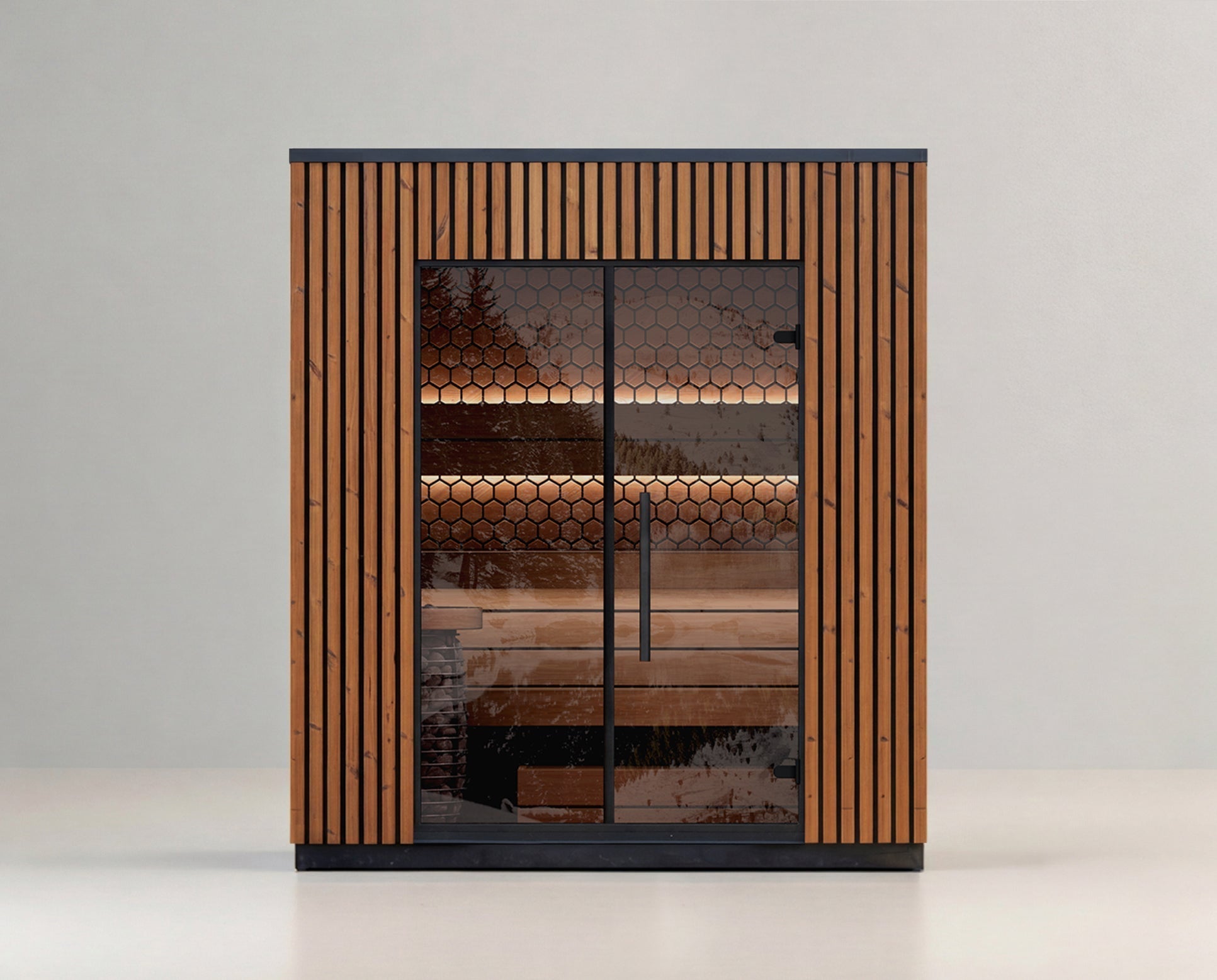LEIL-VIVA210   Leil Viva 210 4-Person Outdoor Barrel Sauna Kit made from ThermoWood with thermo-alder interior, Scandinavian design outdoor home sauna