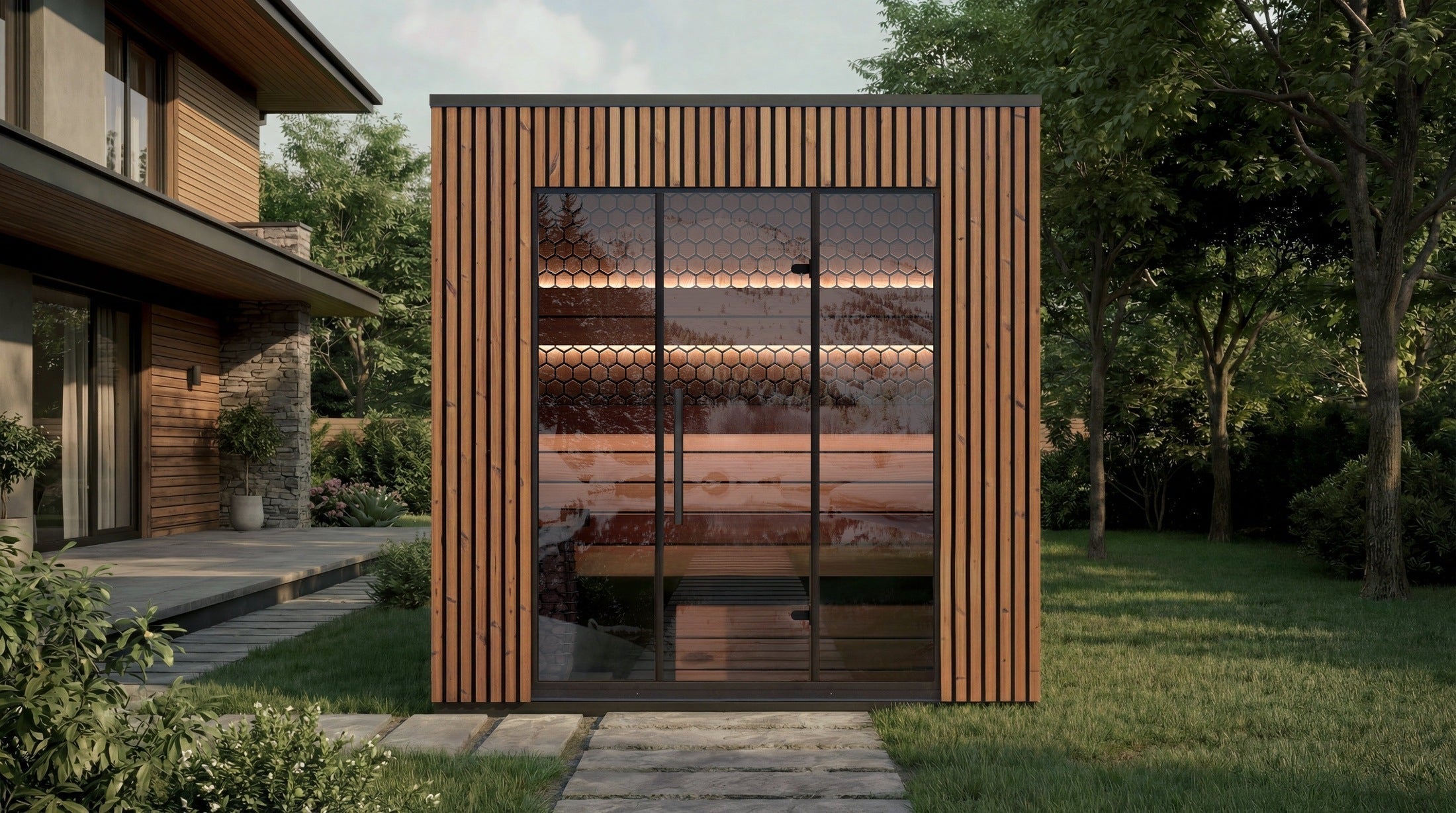 Leil Viva 250 4 Person Outdoor Traditional Sauna Kit in ThermoWood, Premium Scandinavian Backyard Home Sauna