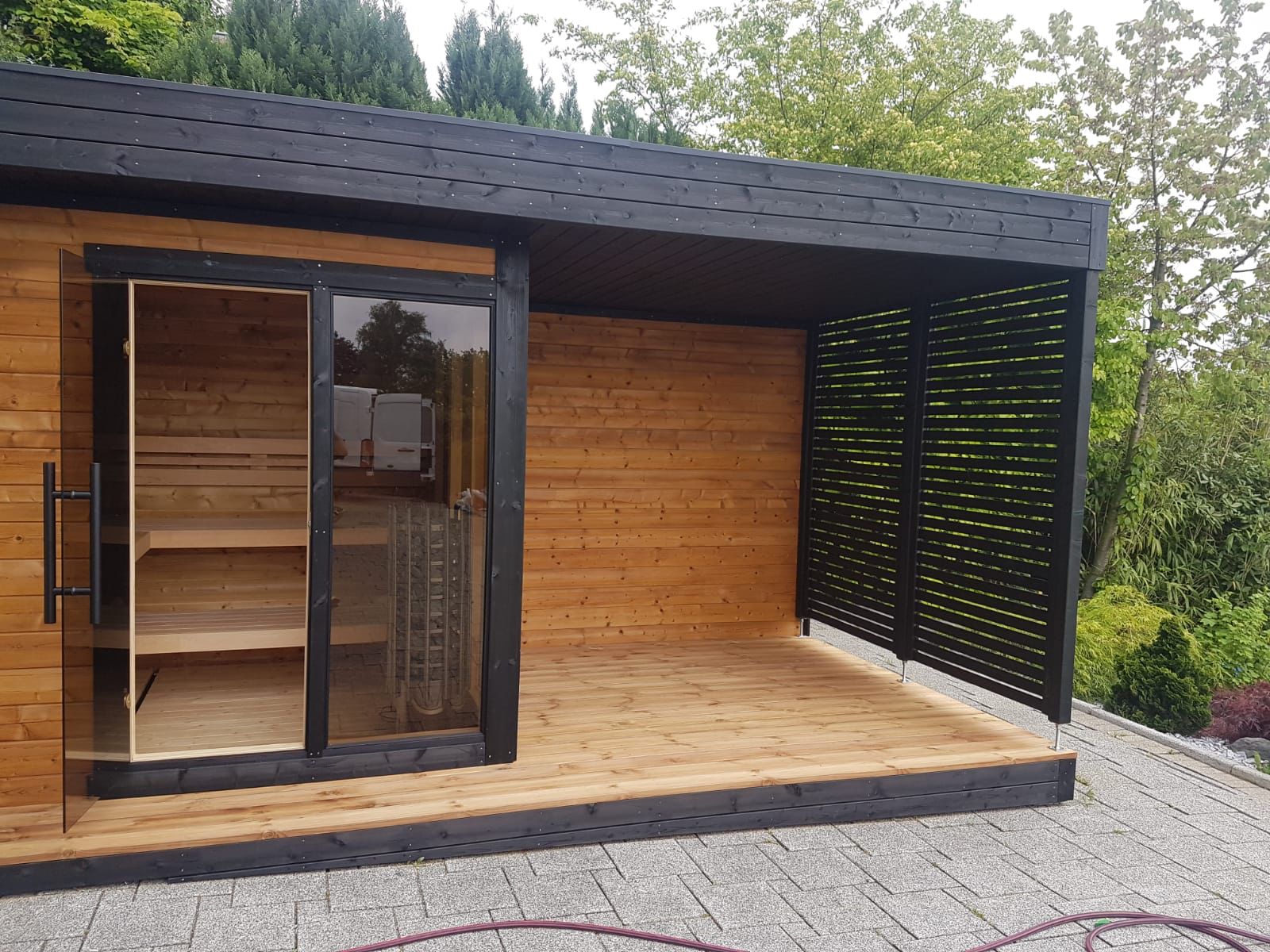 Leil Patio L Plus ThermoWood Outdoor Sauna 5 Person, complete garden spa retreat