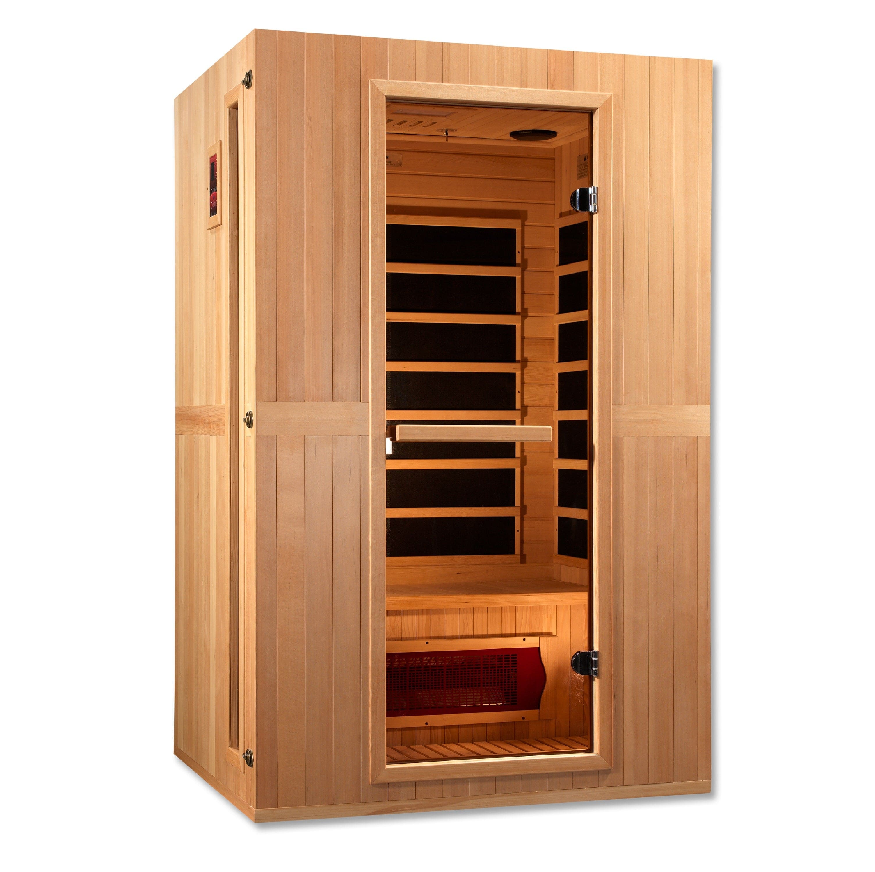 2-person Maxxus Serenity infrared sauna with Dual Tech low EMF heating and premium Canadian Hemlock wood design for at-home spa relaxation