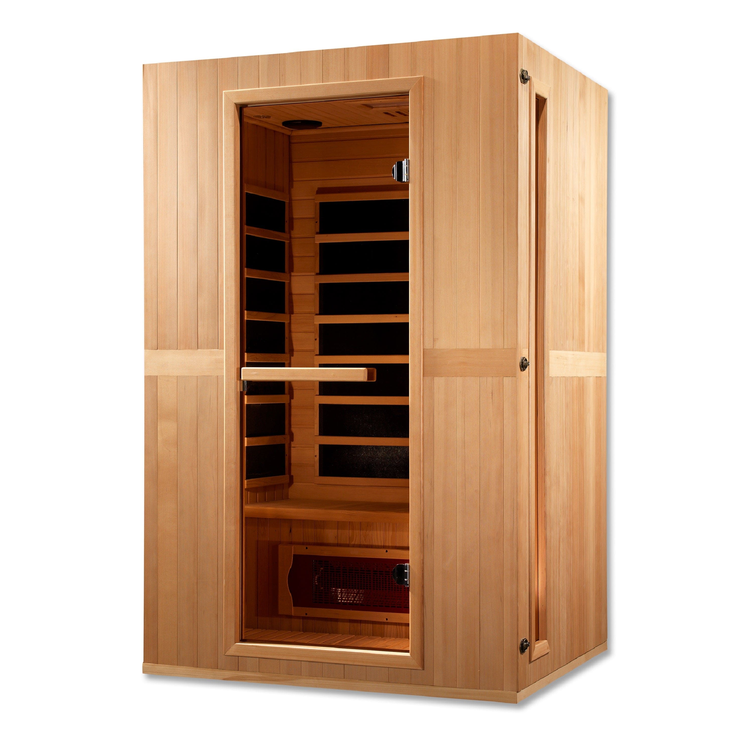 MX-LS2-01 Maxxus Serenity 2-person low EMF FAR infrared sauna made with Canadian Hemlock wood featuring Dual Tech heating for home wellness and relaxation