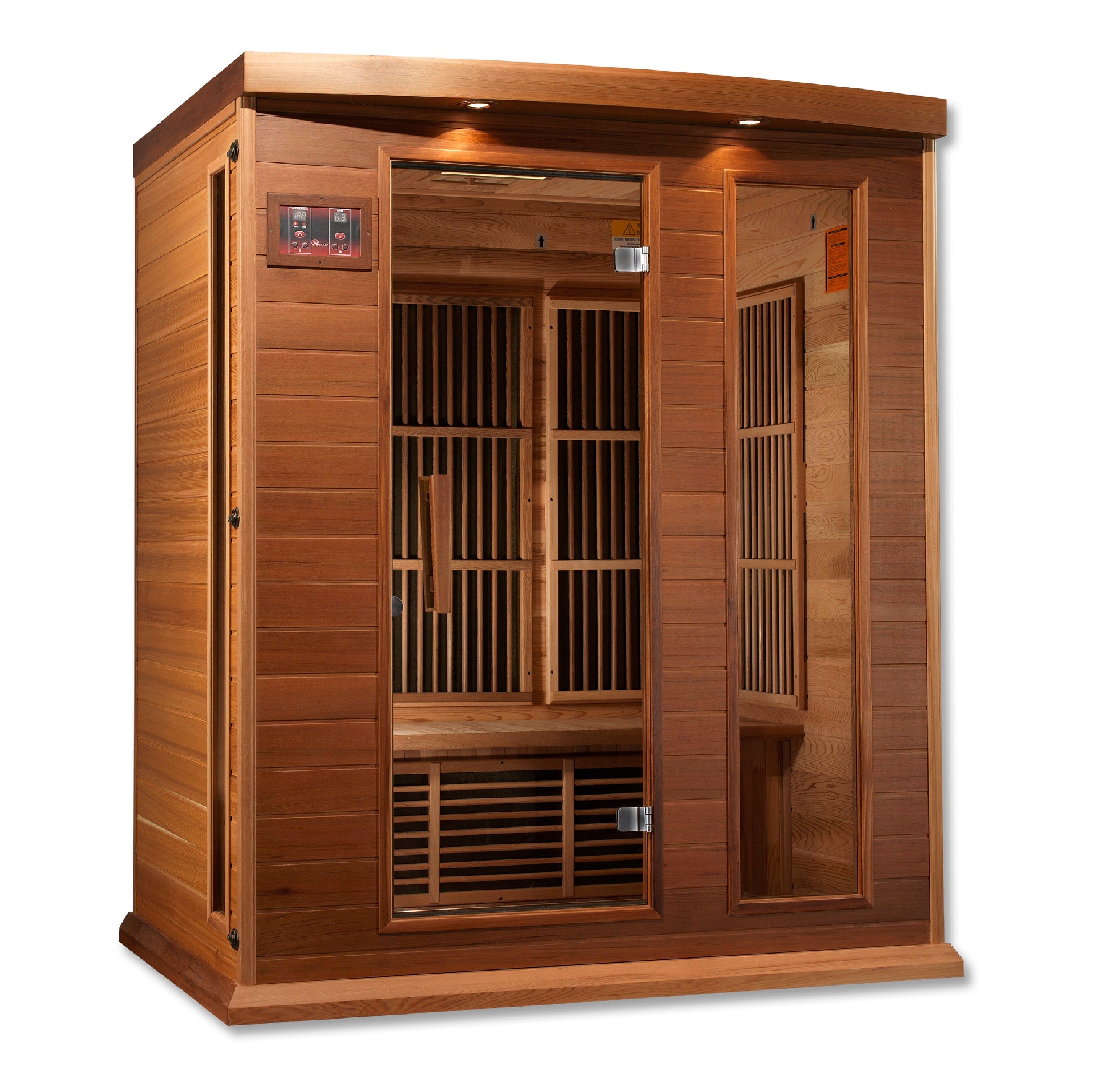 MX-K306-01-ZF CED  Maxxus 3-Person Montilemar Edition Near Zero EMF FAR Infrared Sauna made from Canadian Red Cedar featuring spacious interior and advanced infrared therapy for home wellness and relaxation.