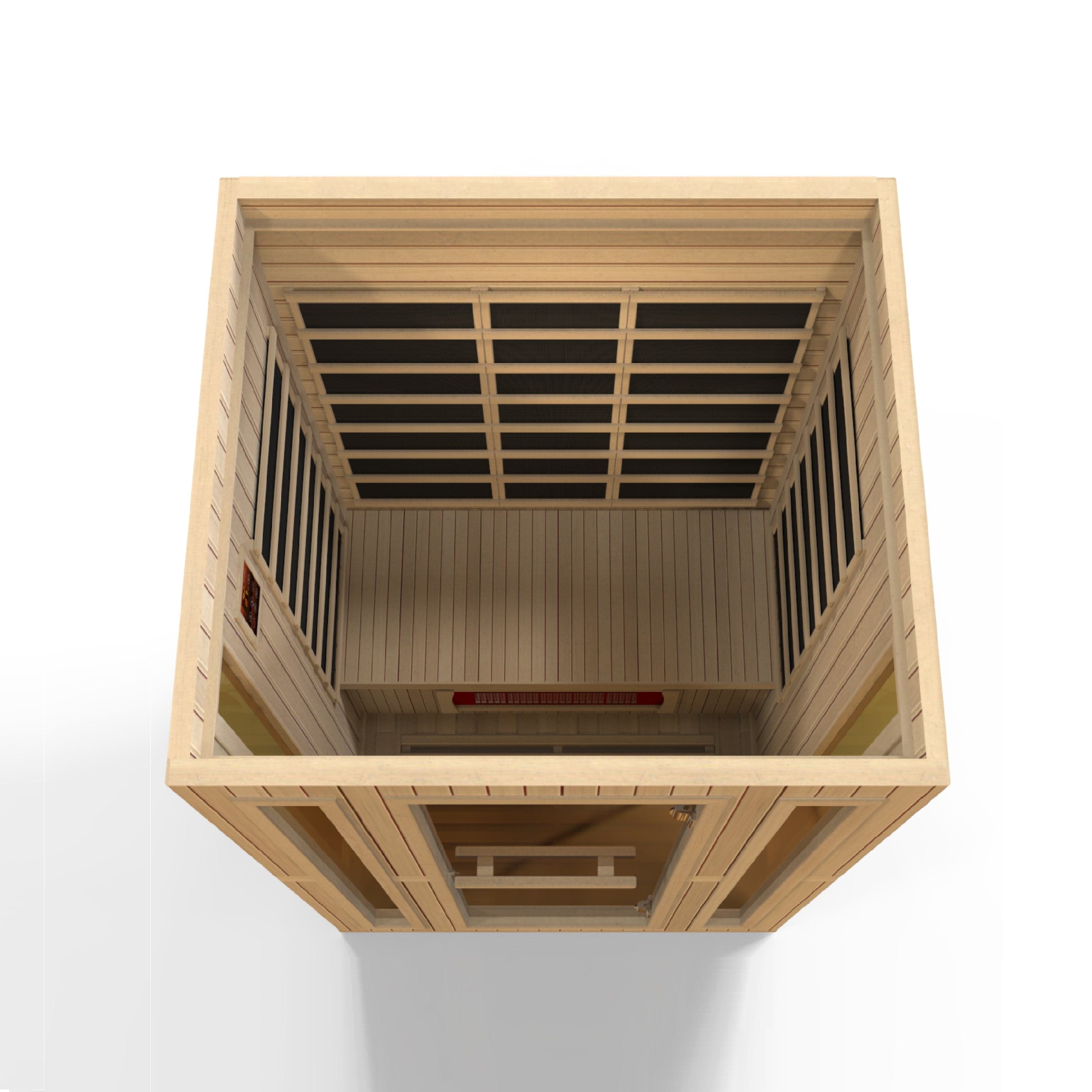Premium Maxxus 3-person Trinity infrared sauna with far infrared heat technology, low EMF system, and durable Canadian Hemlock wood cabin.