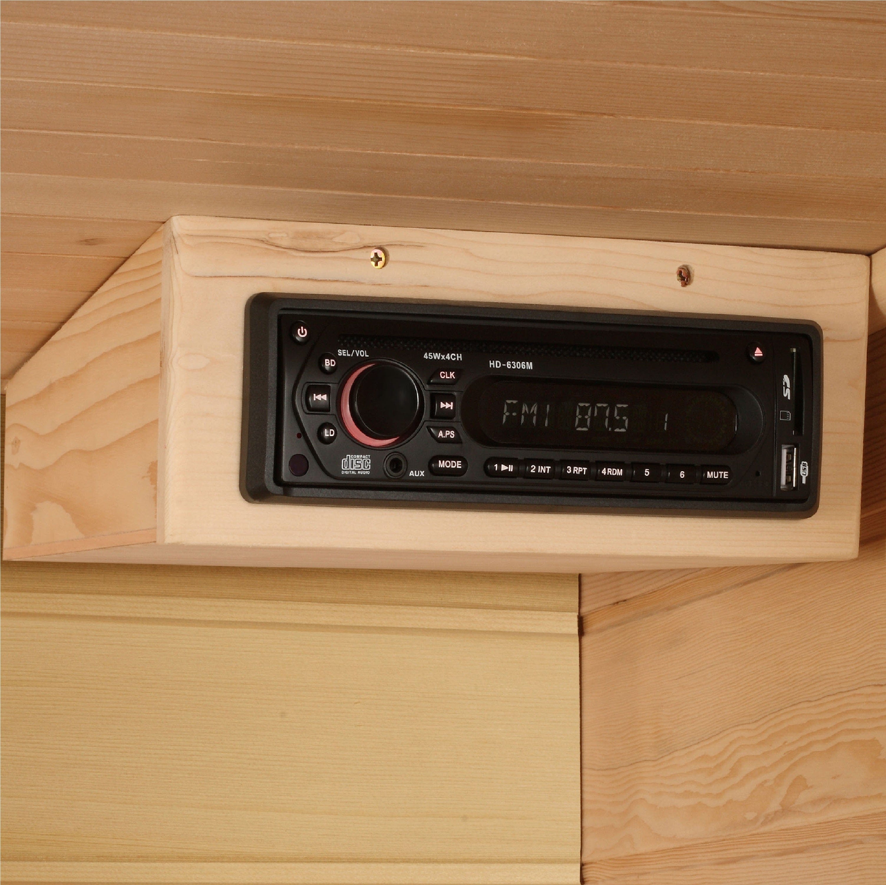 4-person Maxxus infrared sauna cabin built with natural Canadian hemlock wood, low EMF heating panels, and color light therapy for relaxation and recovery